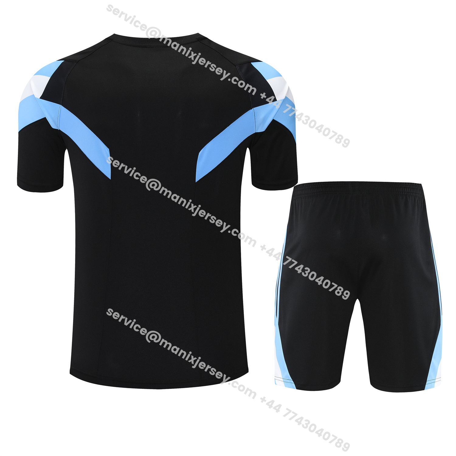 ManixJersey.com | Argentina 25-26 Short-Sleeve Training Set - Blue Stripes Black Top & Black Shorts -Customize Name, Number and Patch | Worldwide Shipping