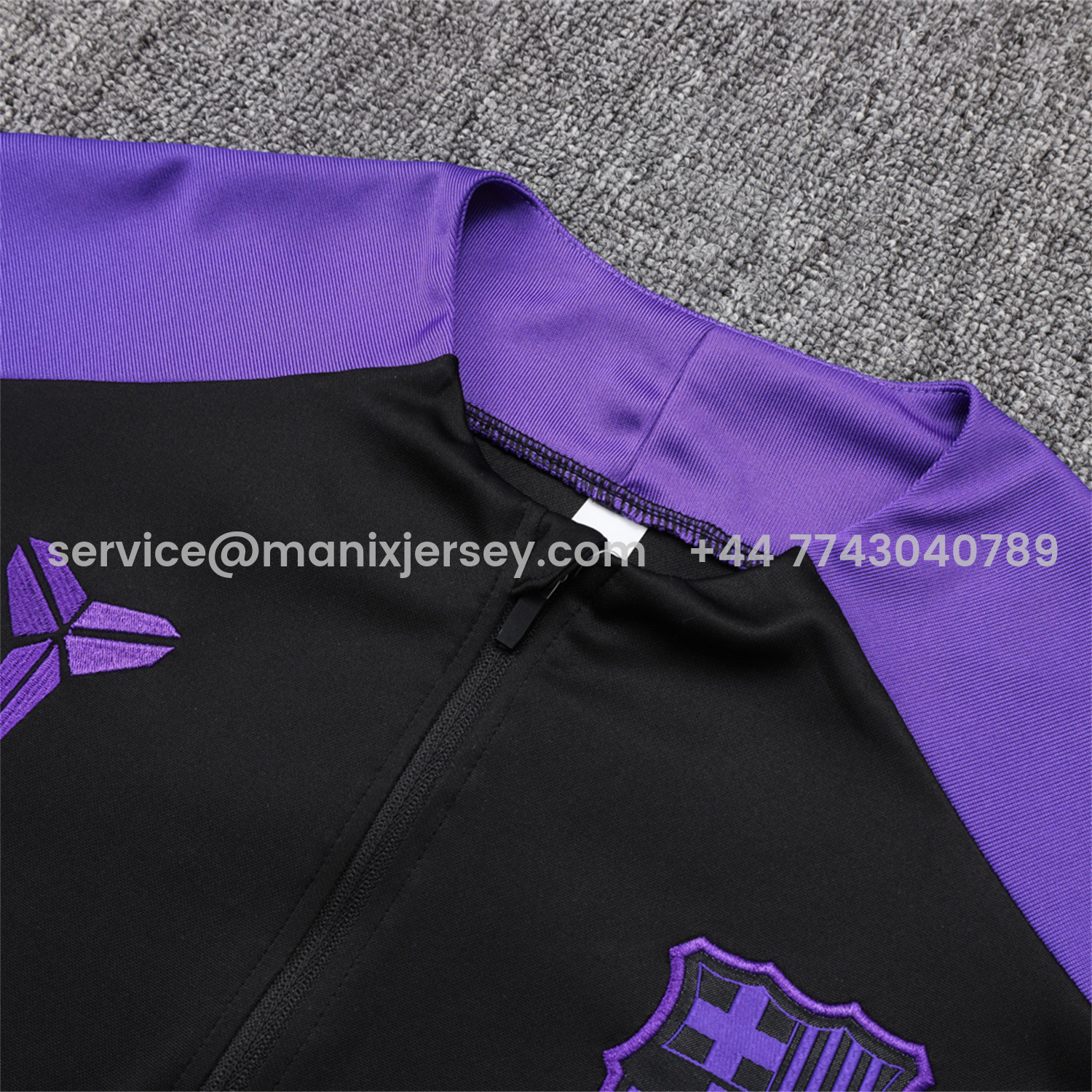 ManixJersey.com | Barcelona X KB 25-26 Long Sleeve Training Set - Black Top with Purple Badge and Black Pants -Customize Name, Number and Patch | Worldwide Shipping