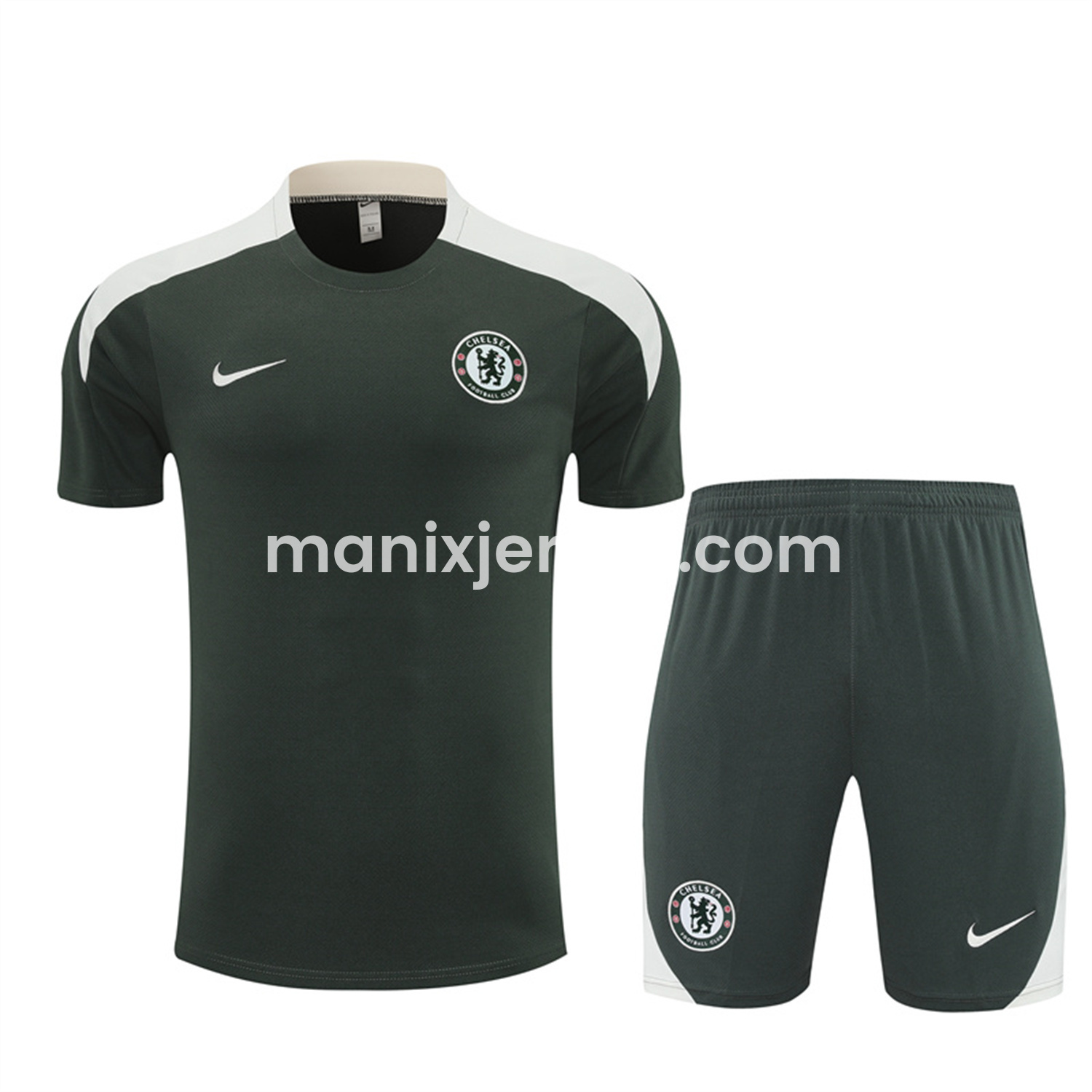 ManixJersey.com | C.H.E.L.S.E.A 25-26 Short-Sleeve Training Set - Army Green Top & Army Green Shorts -Customize Name, Number and Patch | Worldwide Shipping