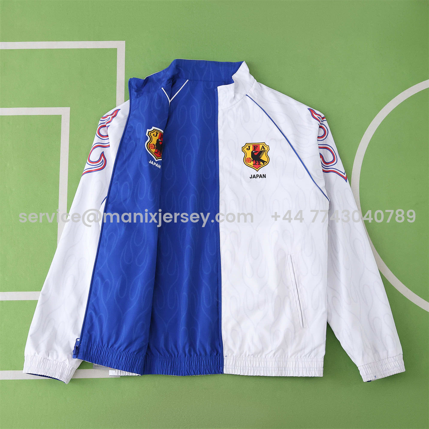 ManixJersey.com | Retro Japan 1998 Throwback Double Sided Reversible Windbreaker - White & Blue -Customize Name, Number and Patch | Worldwide Shipping