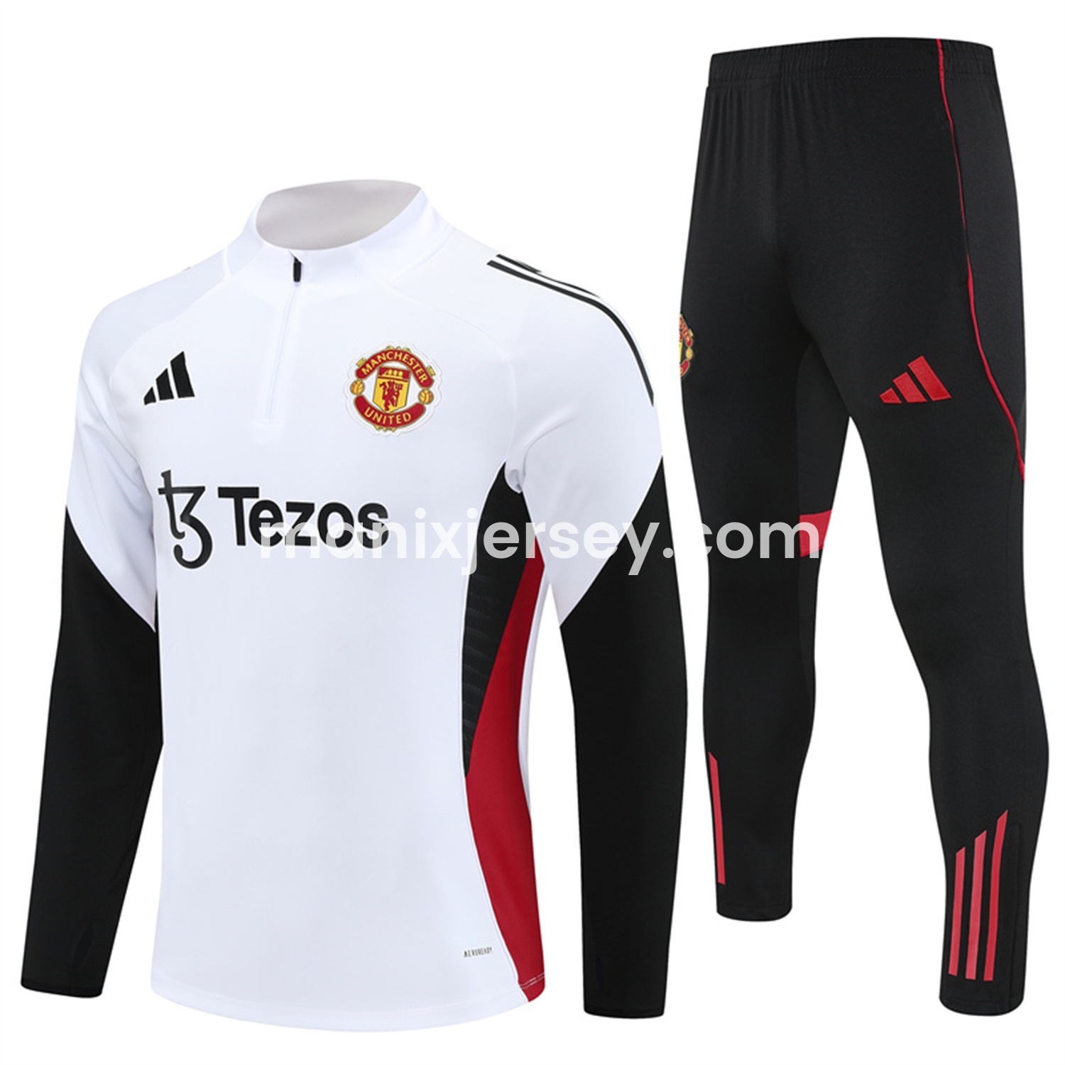 ManixJersey.com | Manchester United 25-26 Long Sleeves Training Set - White Top & Black Pants -Customize Name, Number and Patch | Worldwide Shipping