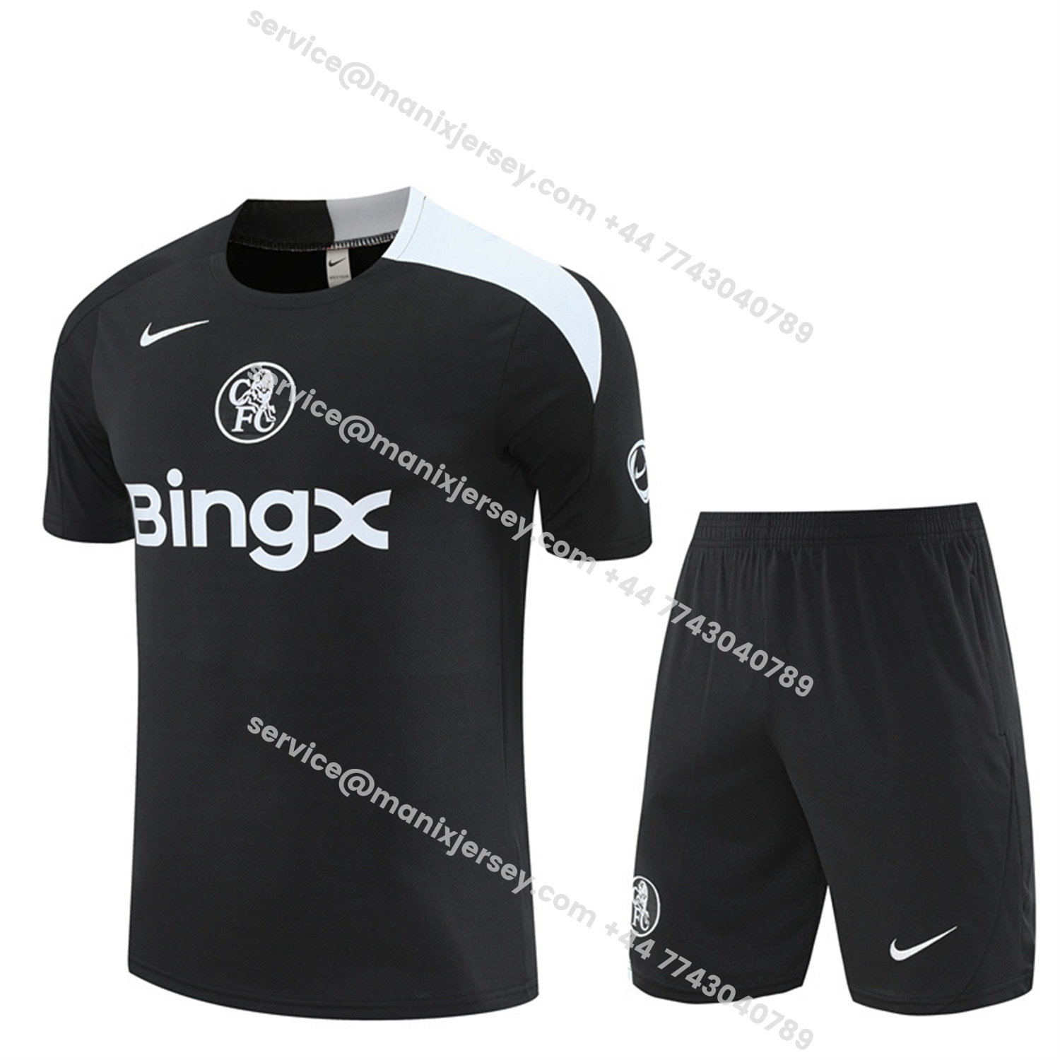 ManixJersey.com | C.H.E.L.S.E.A 25-26 Kids Short-Sleeve Training Set - Black Top & Black Shorts -Customize Name, Number and Patch | Worldwide Shipping