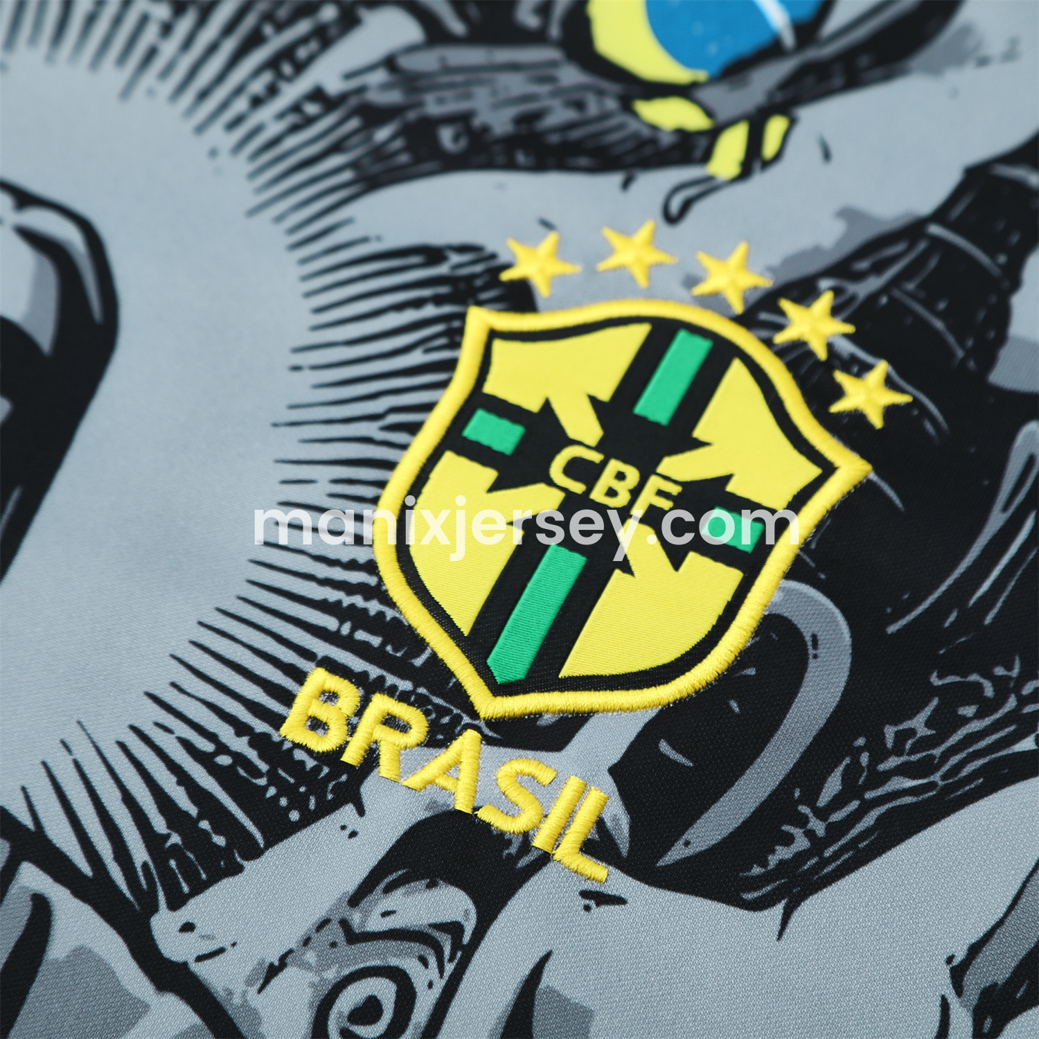 ManixJersey.com | Brazil 25-26 Gray Jesus Statue Short-Sleeve Training Set - Gray Top & Black Shorts -Customize Name, Number and Patch | Worldwide Shipping