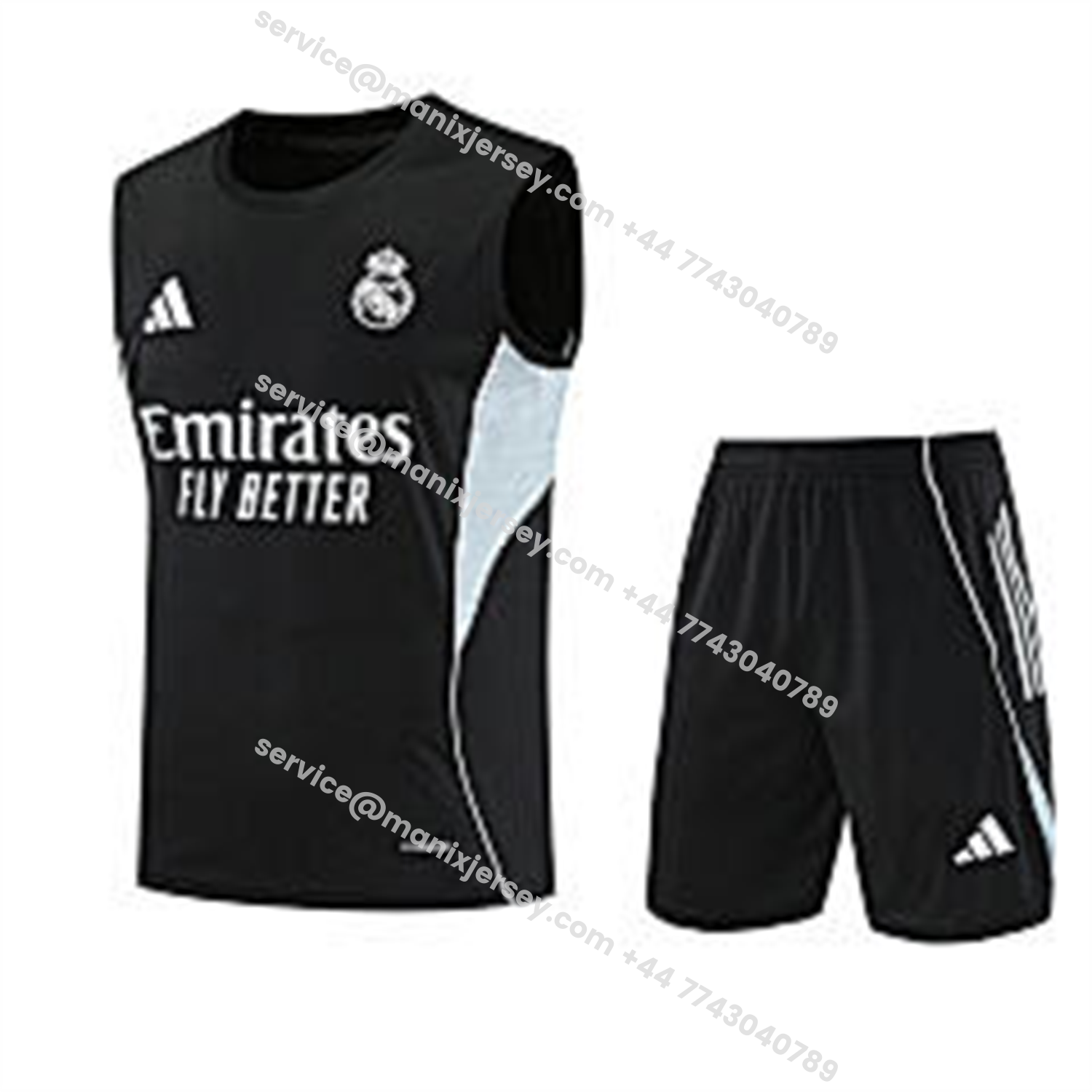 ManixJersey.com | Real Madrid 25-26 Vest Training Set - Black And Light Grey Vest & Black Shorts -Customize Name, Number and Patch | Worldwide Shipping