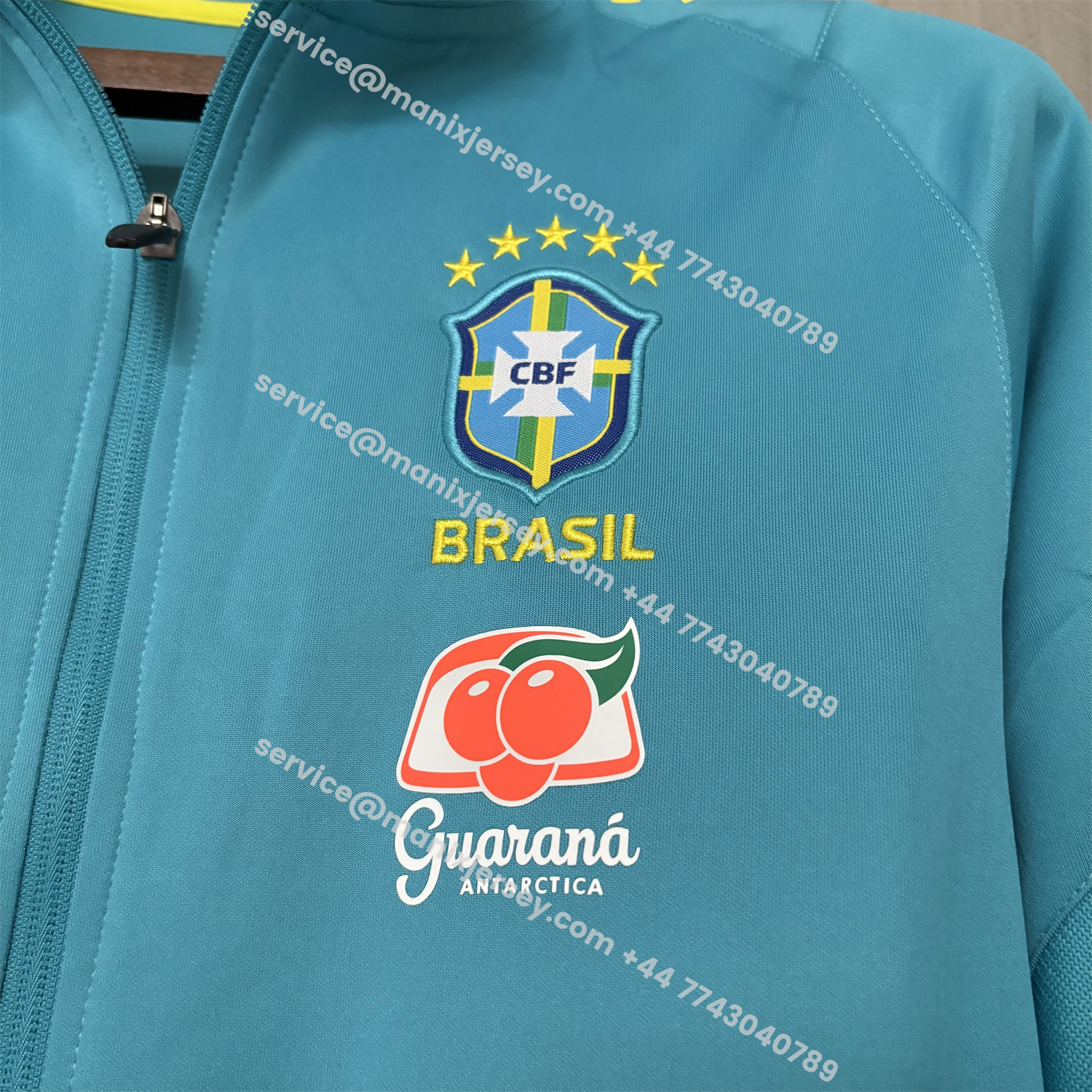 ManixJersey.com | Retro Brazil 2022 Pre-Match Cyan Windbreaker -Customize Name, Number and Patch | Worldwide Shipping