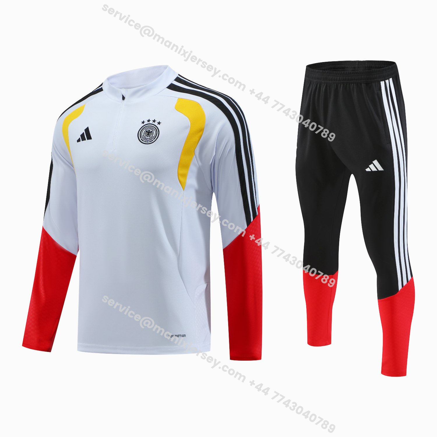 ManixJersey.com | Germany 2026 Long Sleeve Training Set - White Top & Pants -Customize Name, Number and Patch | Worldwide Shipping