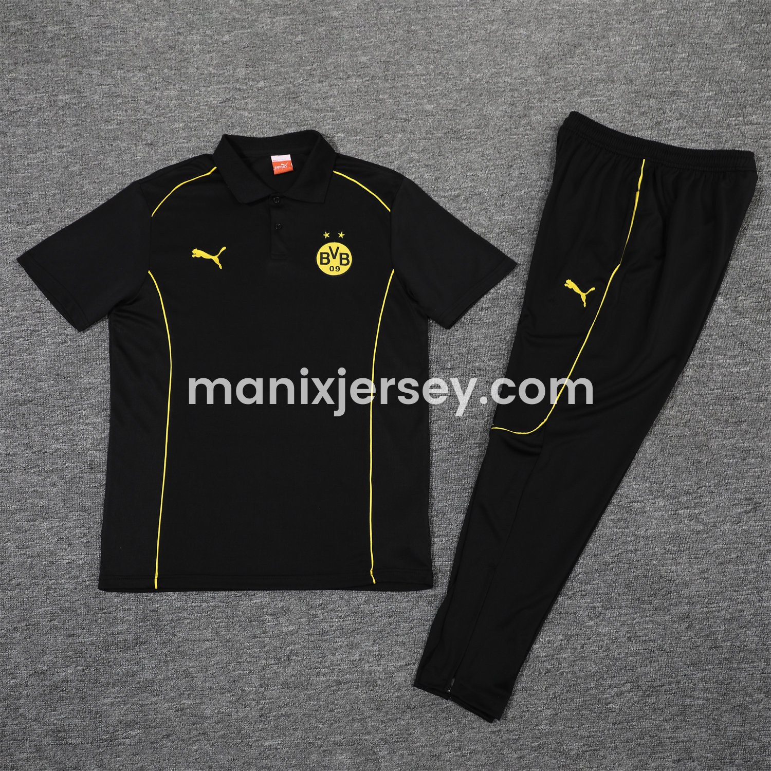 ManixJersey.com | Dortmund 25-26 POLO Short-Sleeve Training Set - Black Top and Pants -Customize Name, Number and Patch | Worldwide Shipping