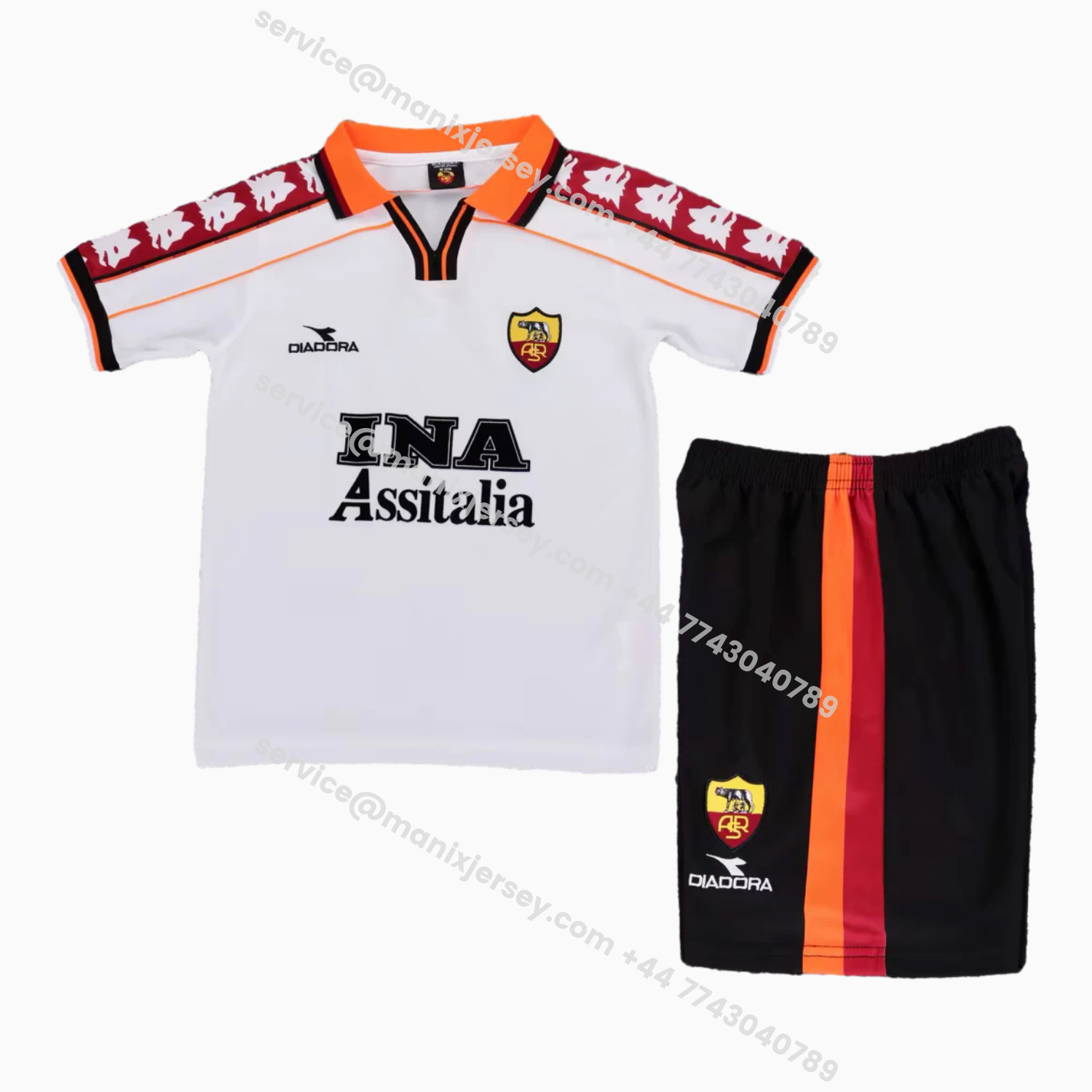ManixJersey.com | Retro Roma 1998-99 Away Kids Kit -Customize Name, Number and Patch | Worldwide Shipping