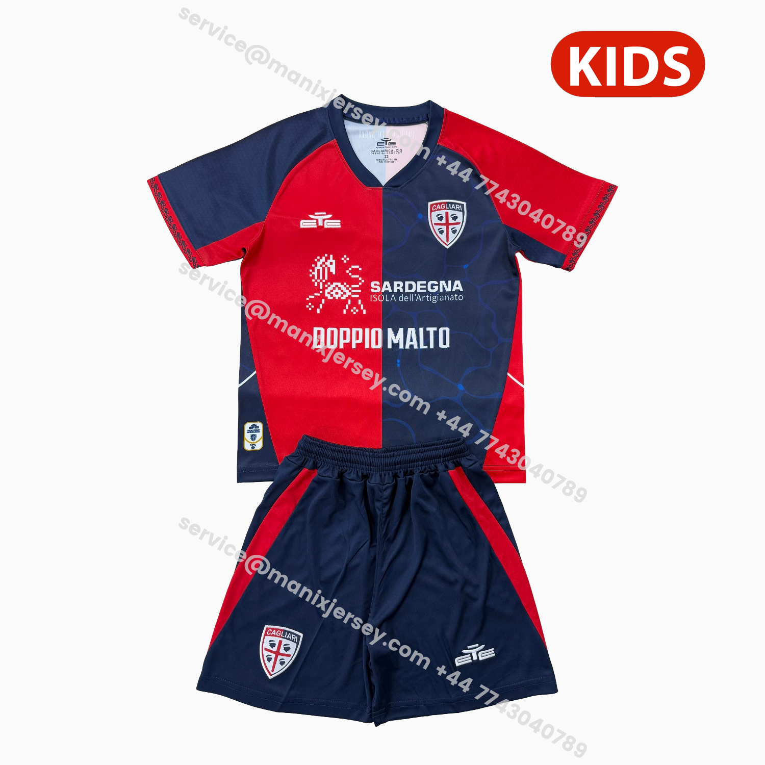 ManixJersey.com | Cagliari Calcio 25-26 Home Kids Kit -Customize Name, Number and Patch | Worldwide Shipping