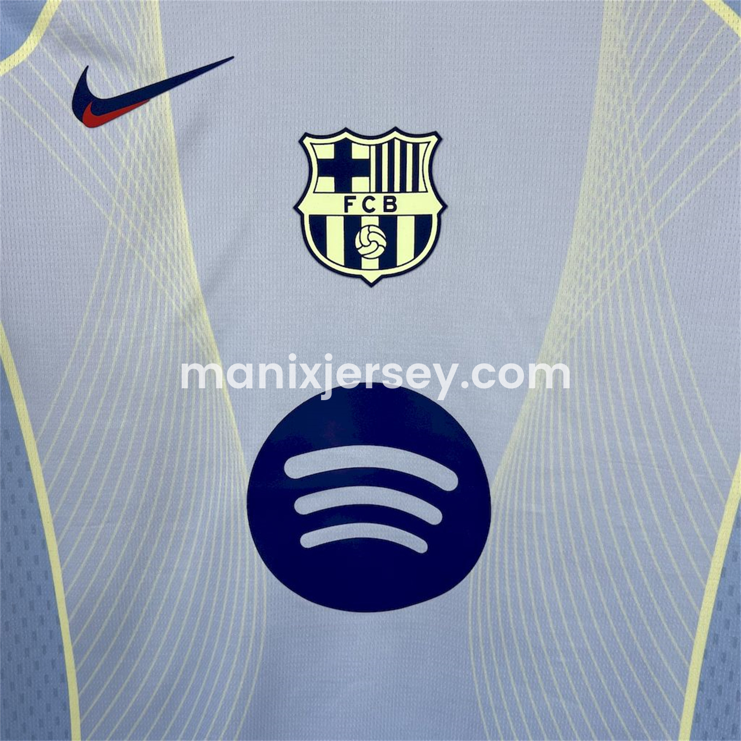ManixJersey.com | Barcelona 25-26 T90 Yellow Lines Light Blue Special Jersey - Fans Version -Customize Name, Number and Patch | Worldwide Shipping