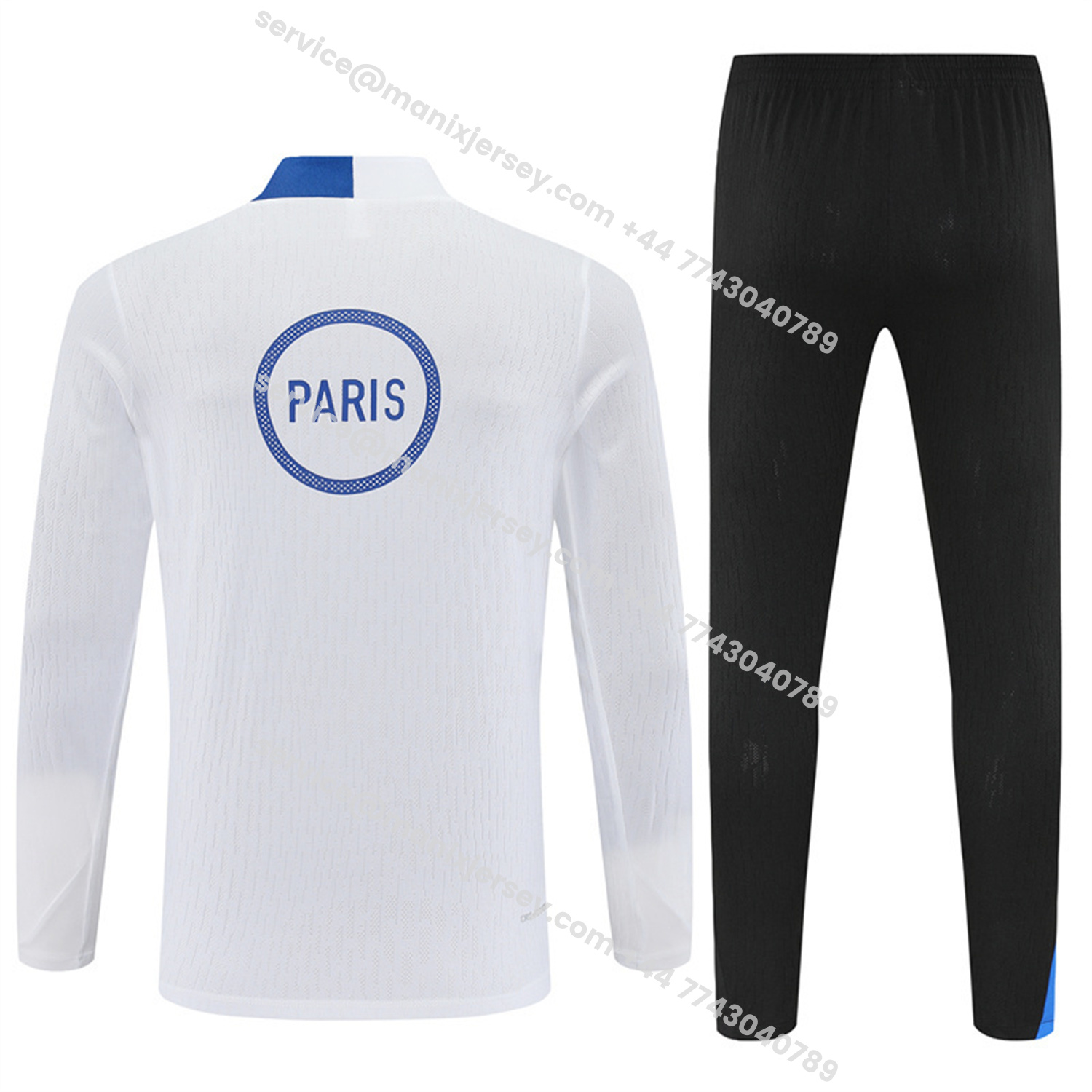 ManixJersey.com | Paris Saint-Germain PSG 25-26 Kids Long Sleeve Training Set - Player Version - White Top and Black Pants -Customize Name, Number and Patch | Worldwide Shipping