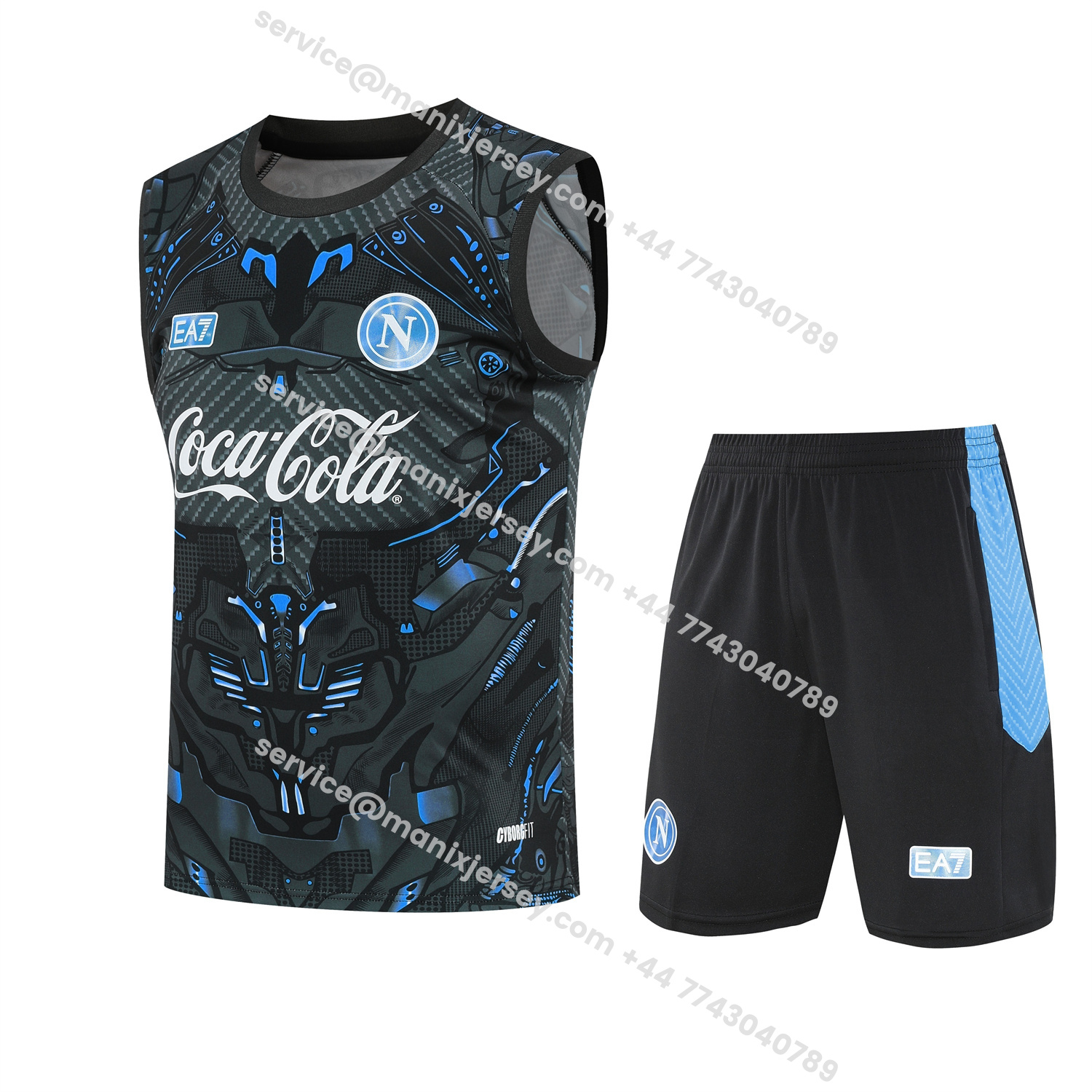 ManixJersey.com | Napoli 25-26 Vest Training Set - Black Mecha Vest & Black Shorts -Customize Name, Number and Patch | Worldwide Shipping