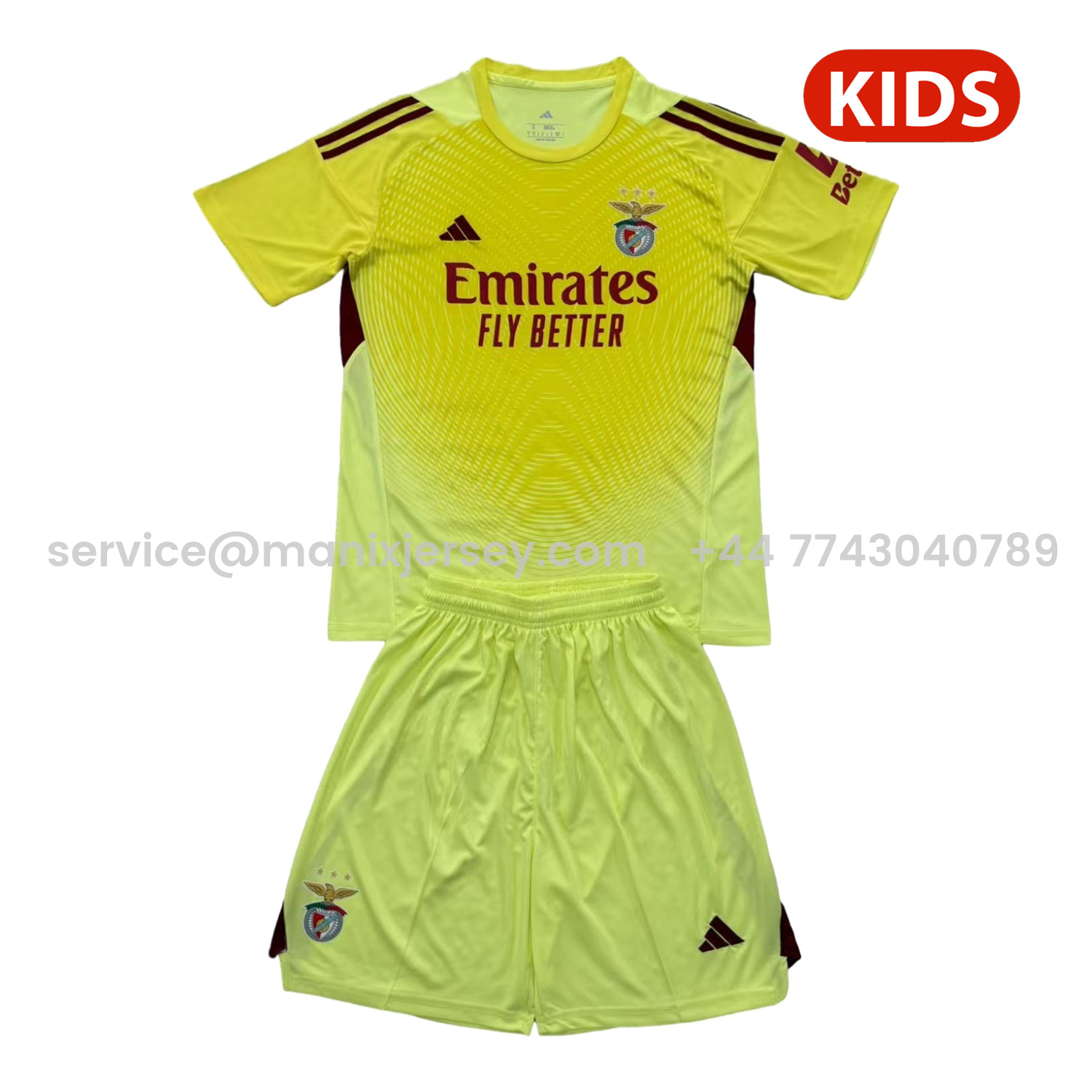 ManixJersey.com | Benfica 25-26 Yellow Goalkeeper Kids Kit -Customize Name, Number and Patch | Worldwide Shipping