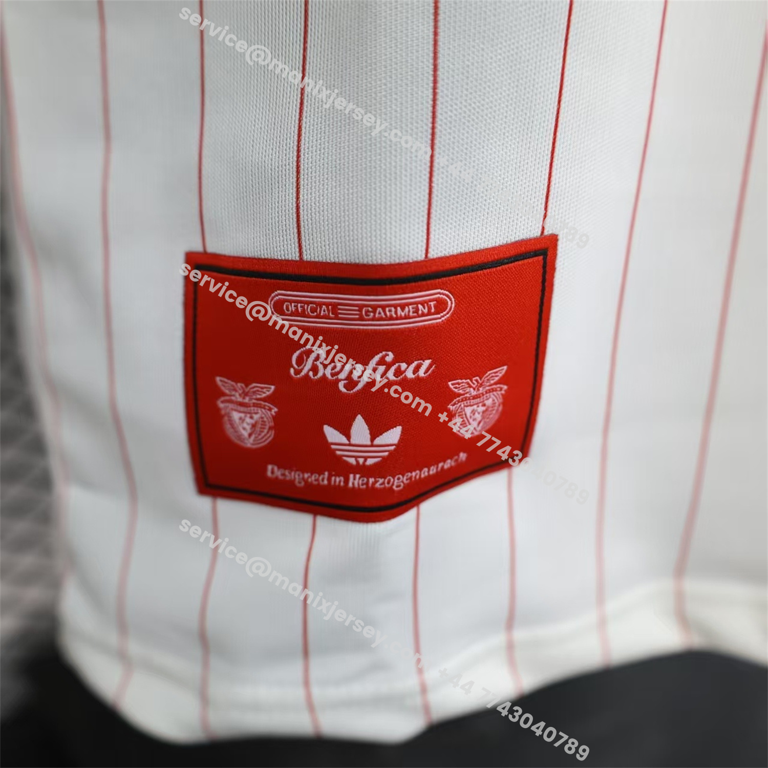 ManixJersey.com | Benfica 25-26 Trefoil Red Lines White Travel Jersey - Player Version -Customize Name, Number and Patch | Worldwide Shipping