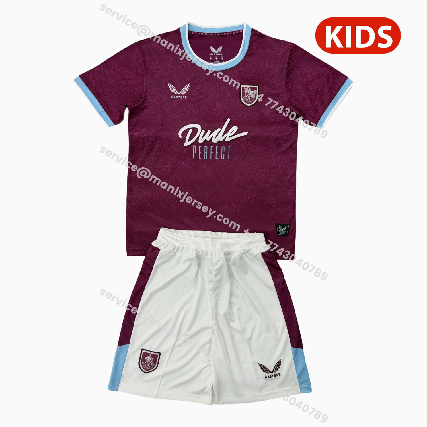 ManixJersey.com | Burnley 25-26 Home Kids Kit -Customize Name, Number and Patch | Worldwide Shipping