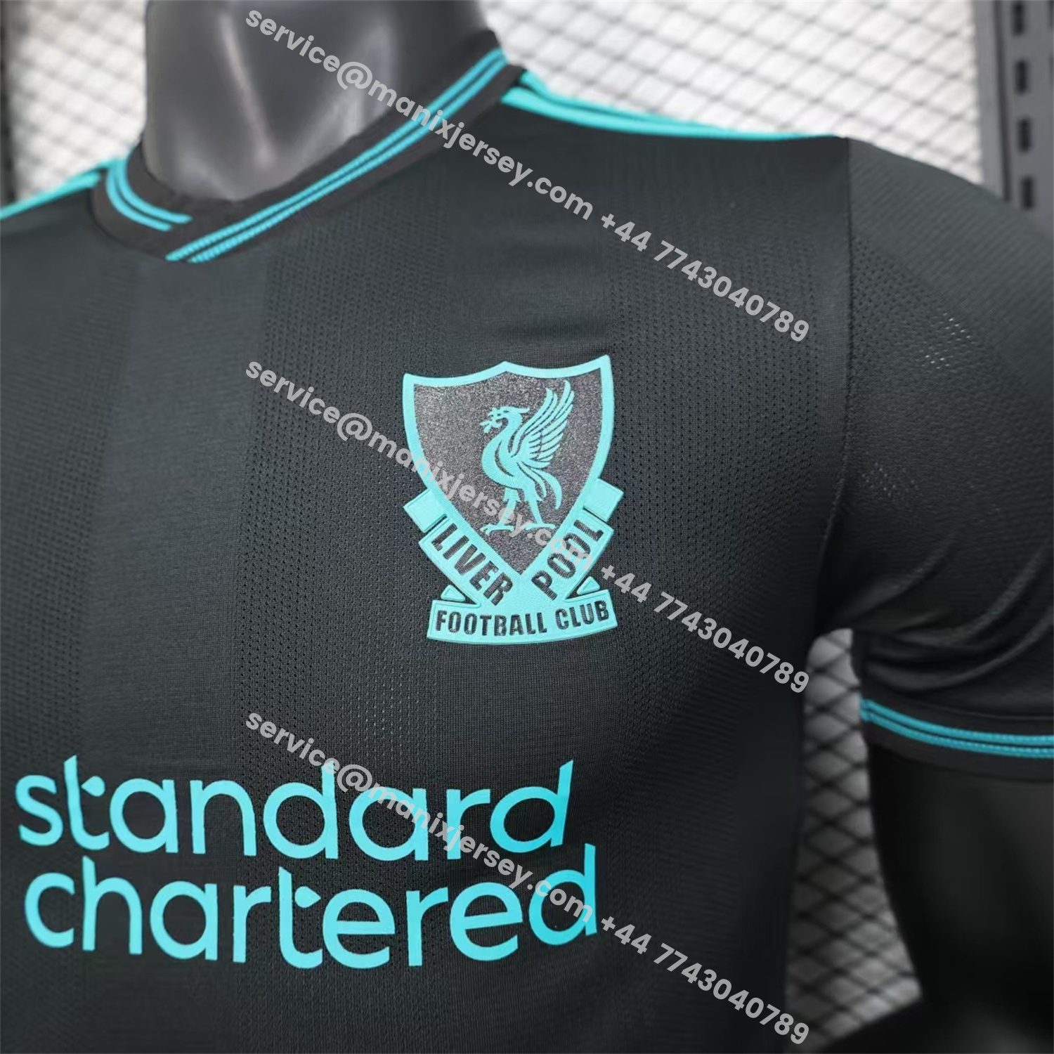 ManixJersey.com | Liver.pool 25-26 Black Special Cyan Sponsor Jersey - Player Version -Customize Name, Number and Patch | Worldwide Shipping