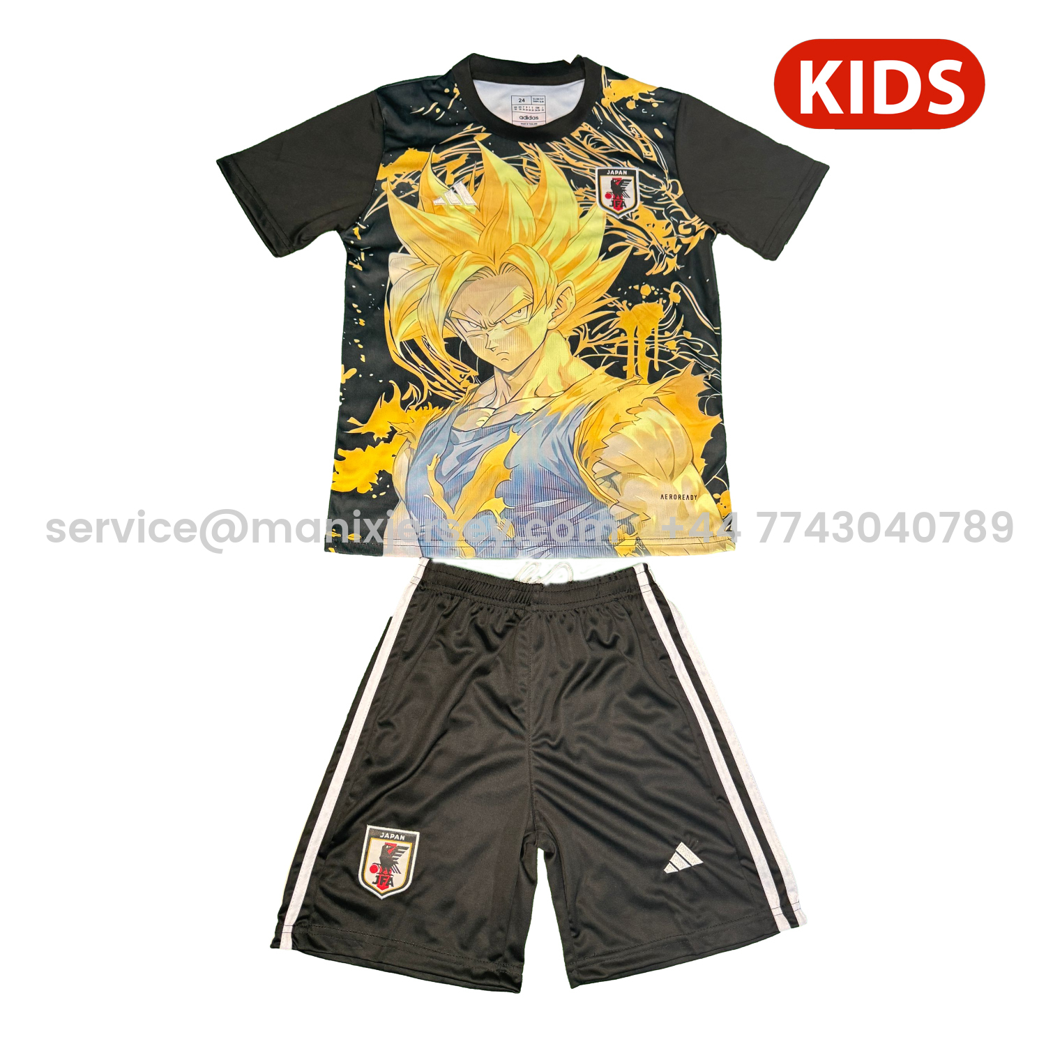 ManixJersey.com | Japan 25-26 Golden Super Saiyan Black Special Kids Kit -Customize Name, Number and Patch | Worldwide Shipping