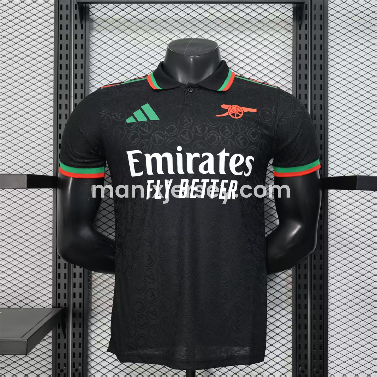 ManixJersey.com | Arsenal 25-26 Black POLO Letter Pattern Special Jersey - Player Version -Customize Name, Number and Patch | Worldwide Shipping
