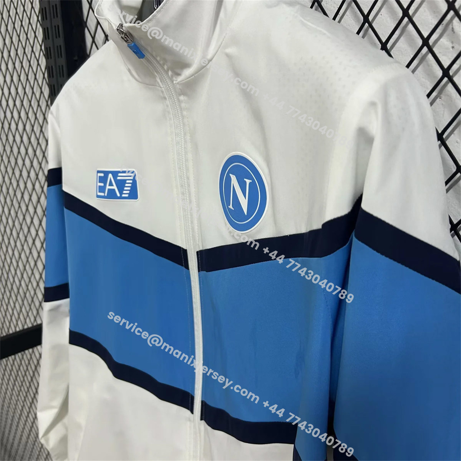 ManixJersey.com | Napoli 25-26 Windbreaker Jacket - White And Blue -Customize Name, Number and Patch | Worldwide Shipping