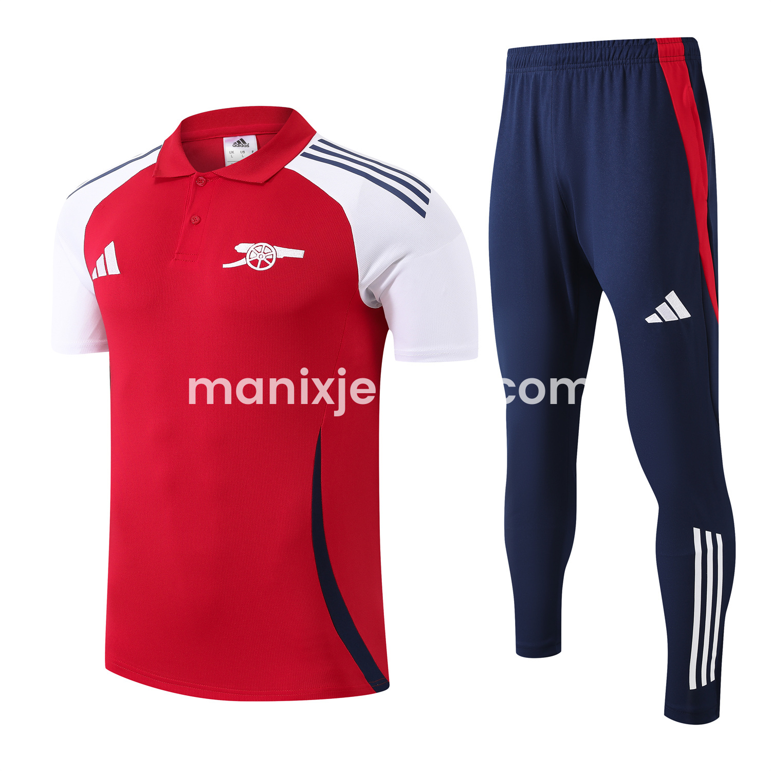 ManixJersey.com | Arsenal 25-26 POLO Short-Sleeve Training Set - Red Top and Deep Blue Pants -Customize Name, Number and Patch | Worldwide Shipping