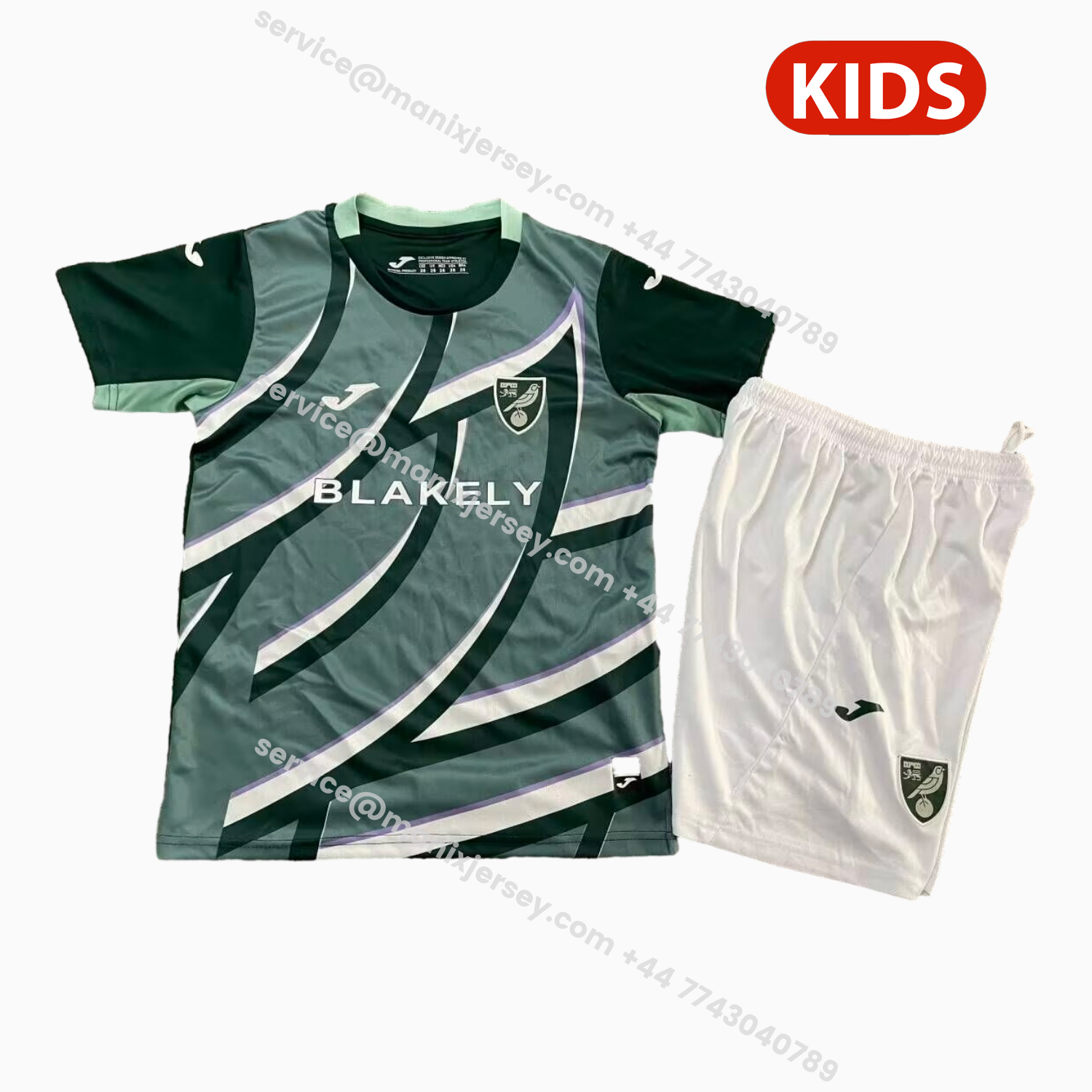 ManixJersey.com | Norwich City 25-26 Away Kids Kit -Customize Name, Number and Patch | Worldwide Shipping