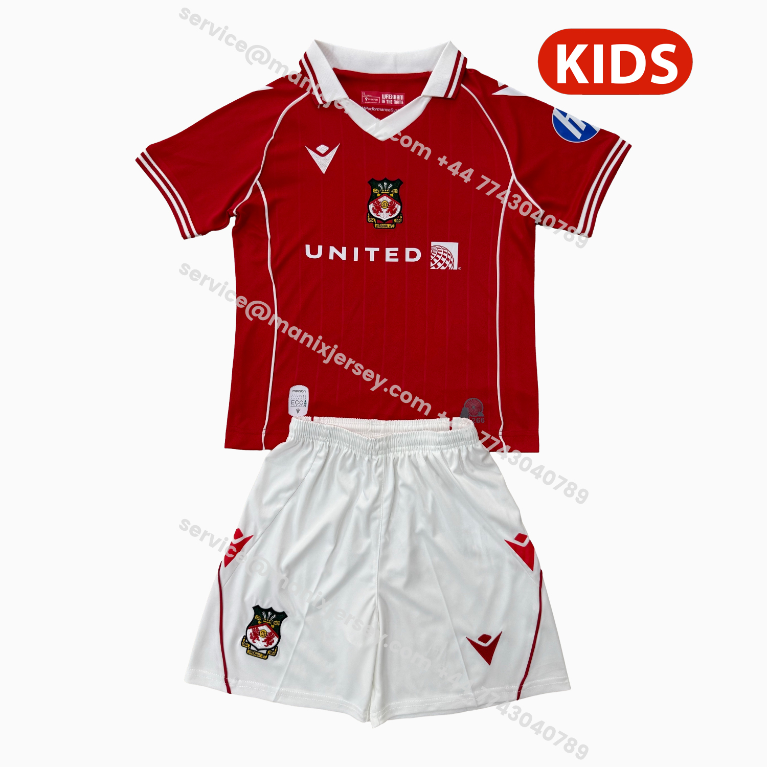 ManixJersey.com | Wrexham 25-26 Red Home Kids Kit -Customize Name, Number and Patch | Worldwide Shipping