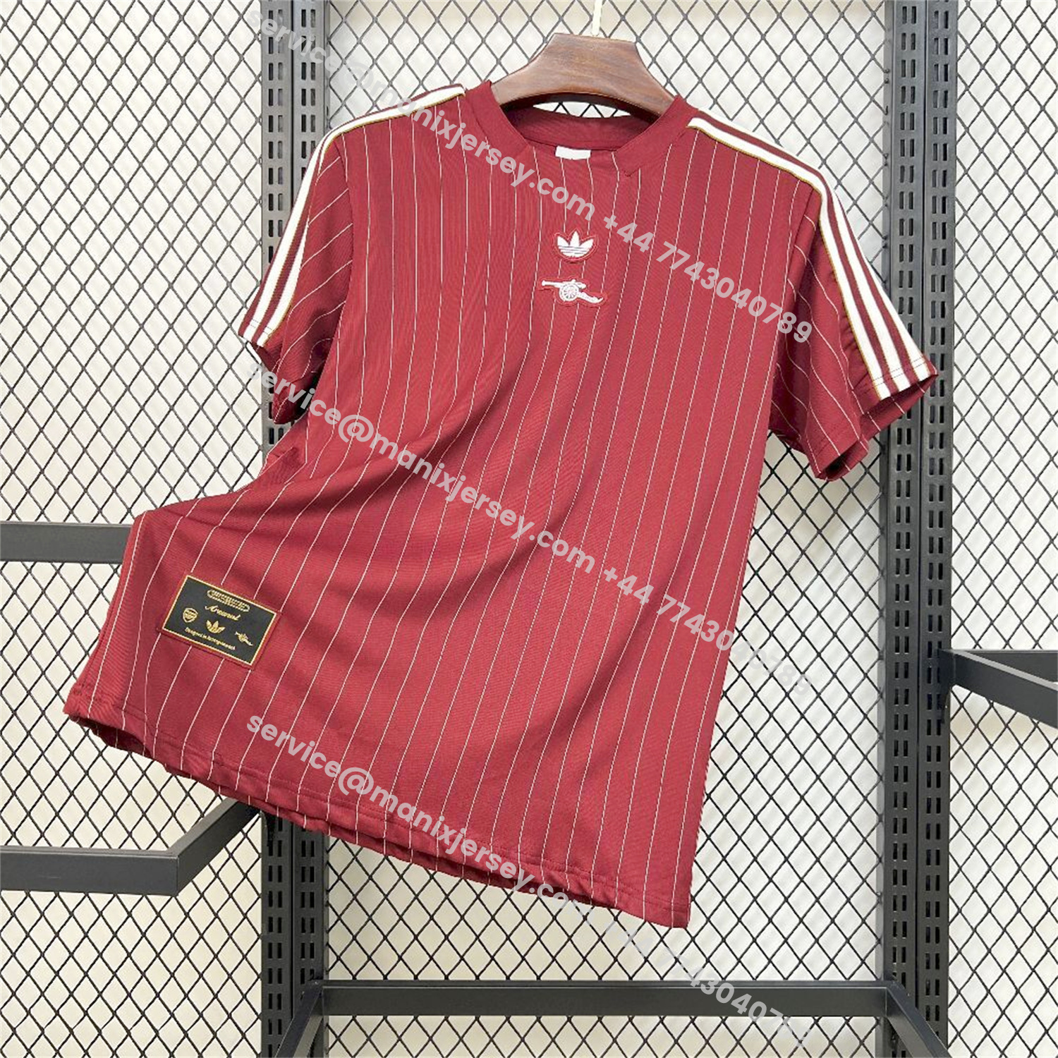 ManixJersey.com | Arsenal 25-26 Trefoil White Lines Red Travel Jersey - Fans Version -Customize Name, Number and Patch | Worldwide Shipping