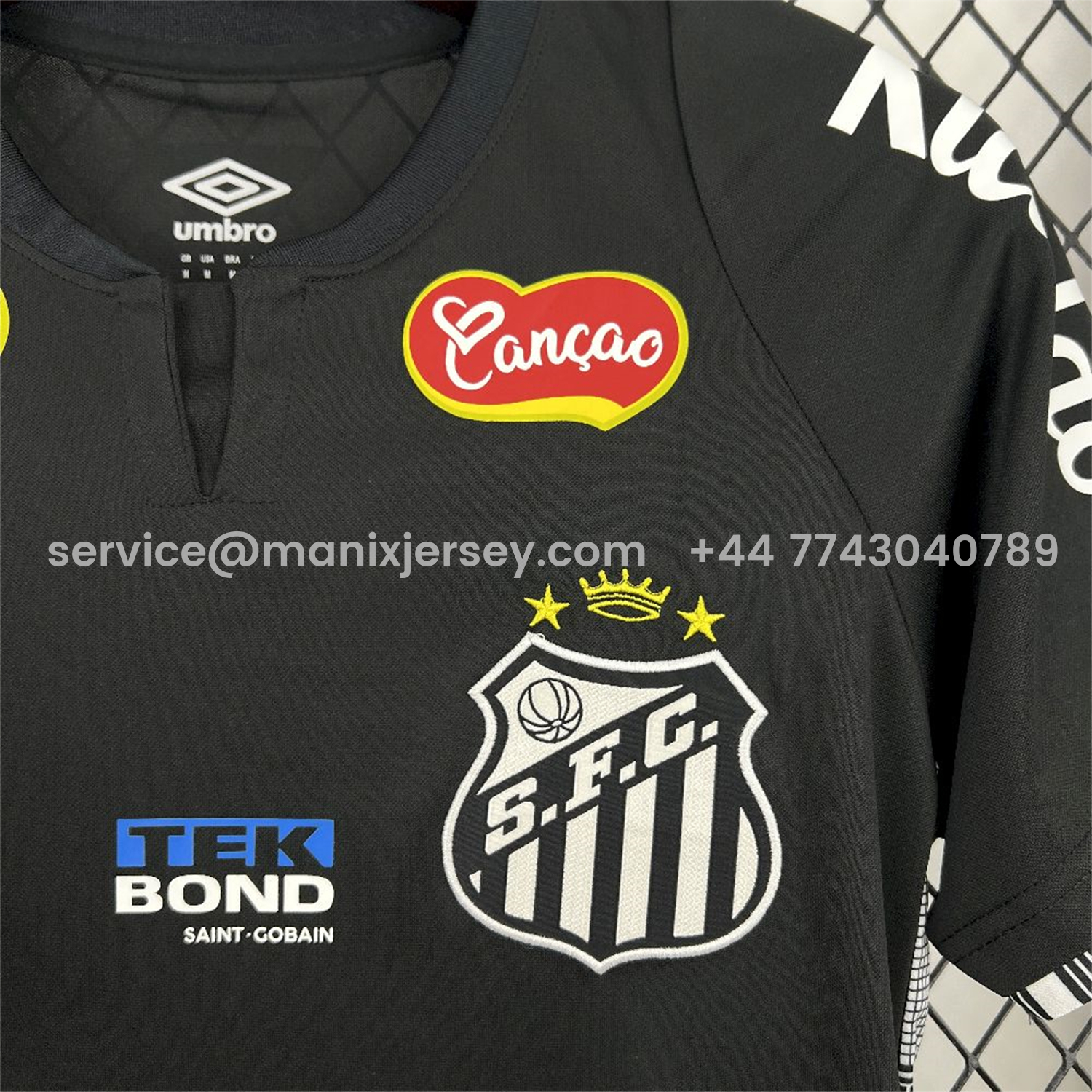 ManixJersey.com | Santos 25-26 Black Goalkeeper Jersey with Sponsors - Fans Version -Customize Name, Number and Patch | Worldwide Shipping