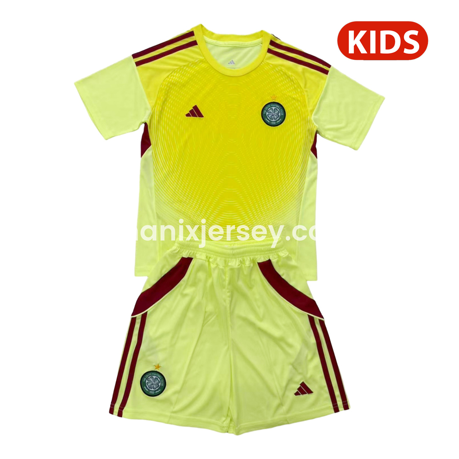 ManixJersey.com | Celtic 25-26 Light Yellow Goalkeeper Kids Kit -Customize Name, Number and Patch | Worldwide Shipping