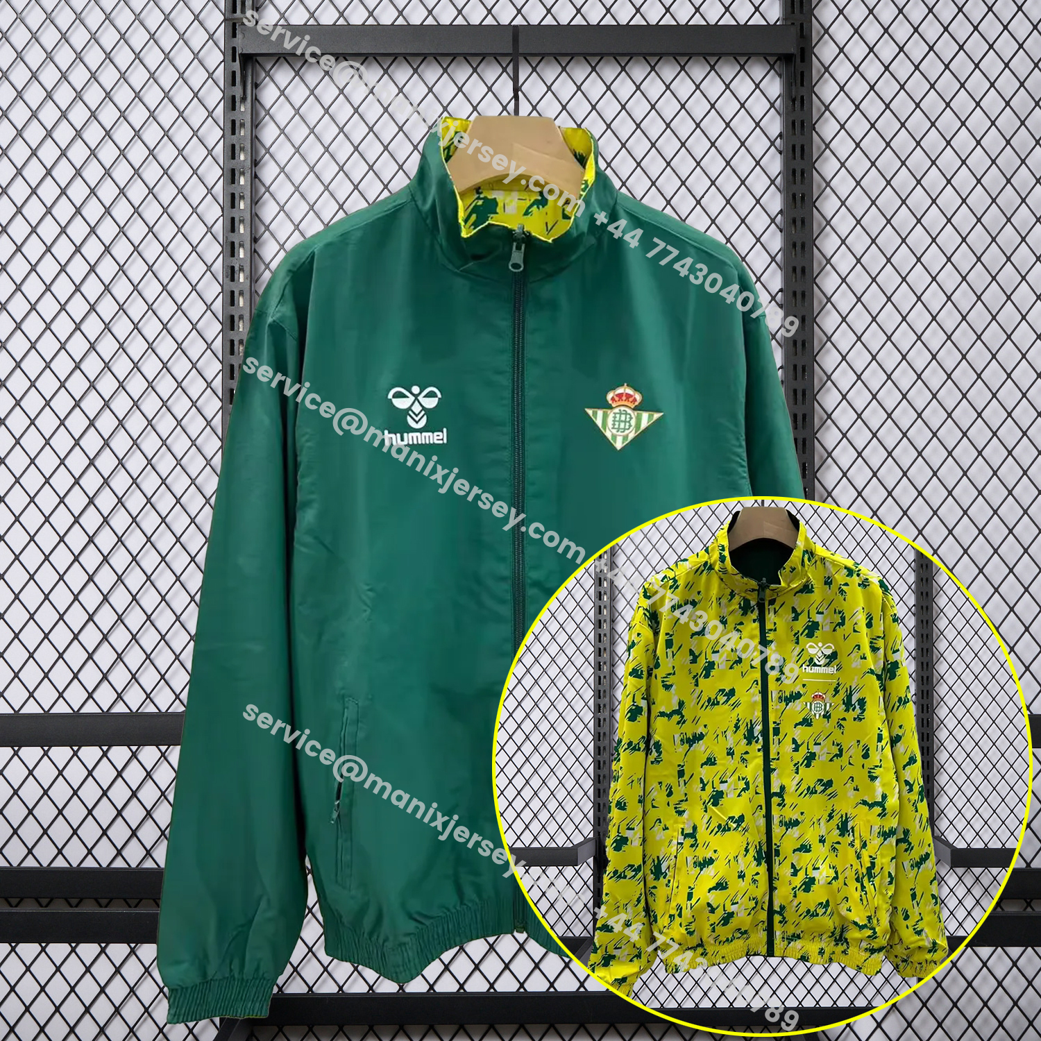ManixJersey.com | Real Betis 25-26 Double Sided Reversible Windbreaker - Green & Yellow -Customize Name, Number and Patch | Worldwide Shipping