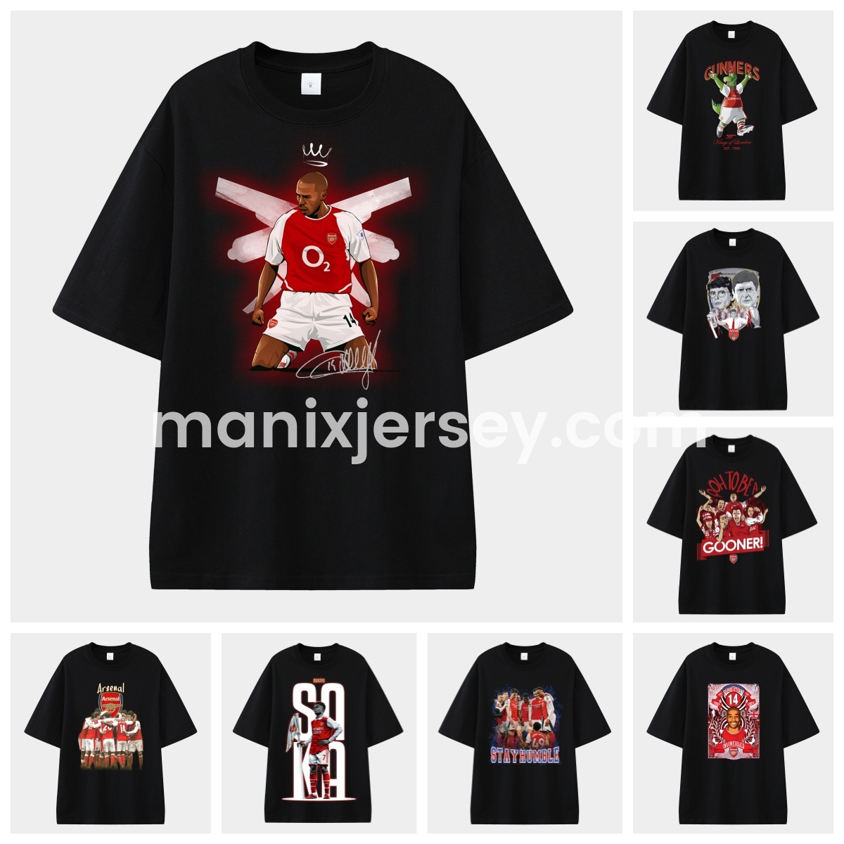 ManixJersey.com | Arsenal Henry Wenger Saka Gunners Unisex Pure Cotton T-shirt -Customize Name, Number and Patch | Worldwide Shipping