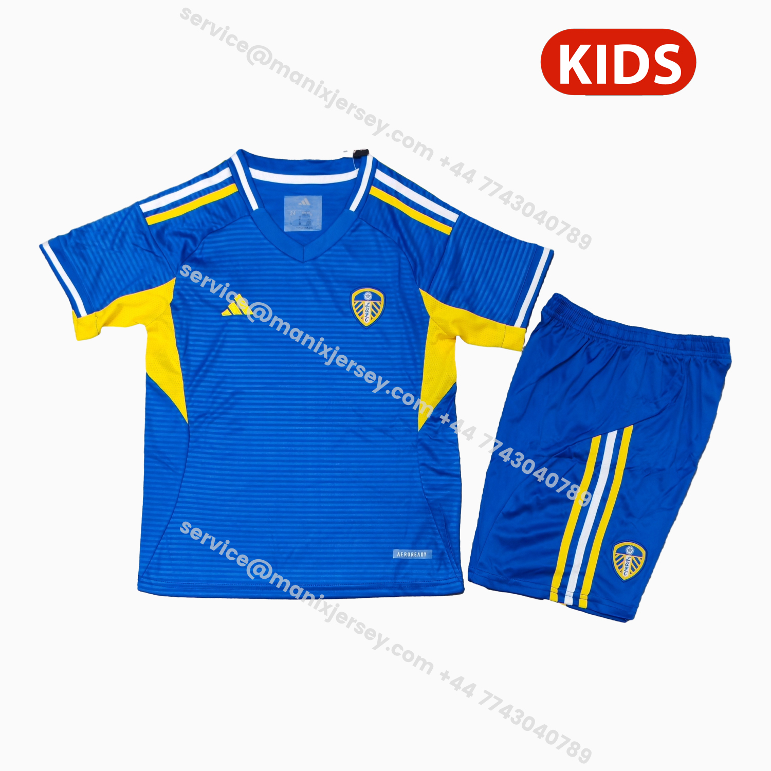 ManixJersey.com | Leeds United 25-26 Away Unsponsored Kids Kit -Customize Name, Number and Patch | Worldwide Shipping