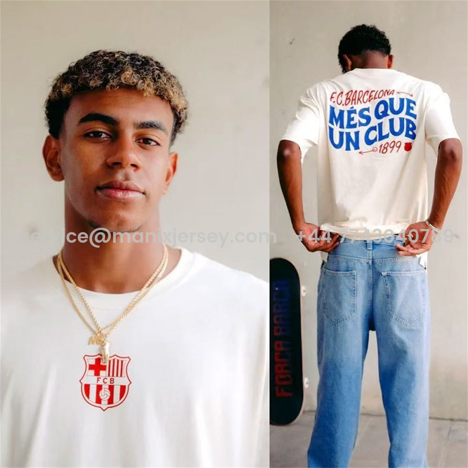 ManixJersey.com | Barcelona Més Que Un Club Skateboard Aesthetics T-shirt【White】 -Customize Name, Number and Patch | Worldwide Shipping