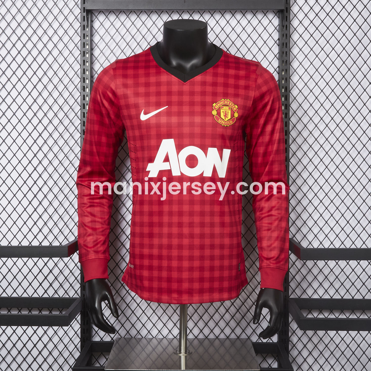 ManixJersey.com | Retro Manchester United 2012-13 Home Long Sleeve Jersey - Player Version -Customize Name, Number and Patch | Worldwide Shipping