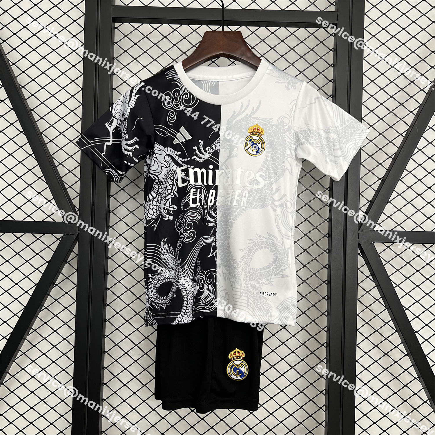 ManixJersey.com | Real Madrid 25-26 Dragon White And Black Special Kids Kit -Customize Name, Number and Patch | Worldwide Shipping
