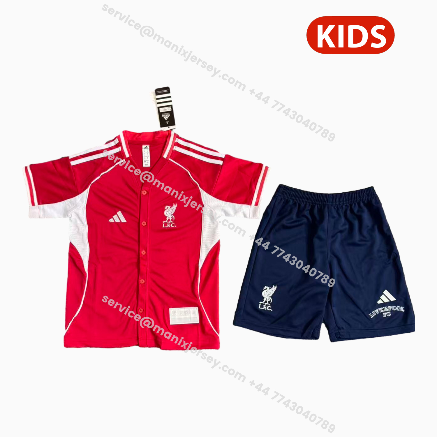 ManixJersey.com | Liver.pool 25-26 Red With White Lines Baseball Kids Kit -Customize Name, Number and Patch | Worldwide Shipping