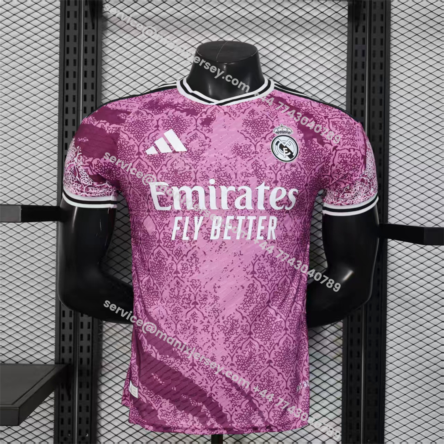 ManixJersey.com | Real Madrid 25-26 Pink With Purple Texture Special Jersey - Player Version -Customize Name, Number and Patch | Worldwide Shipping