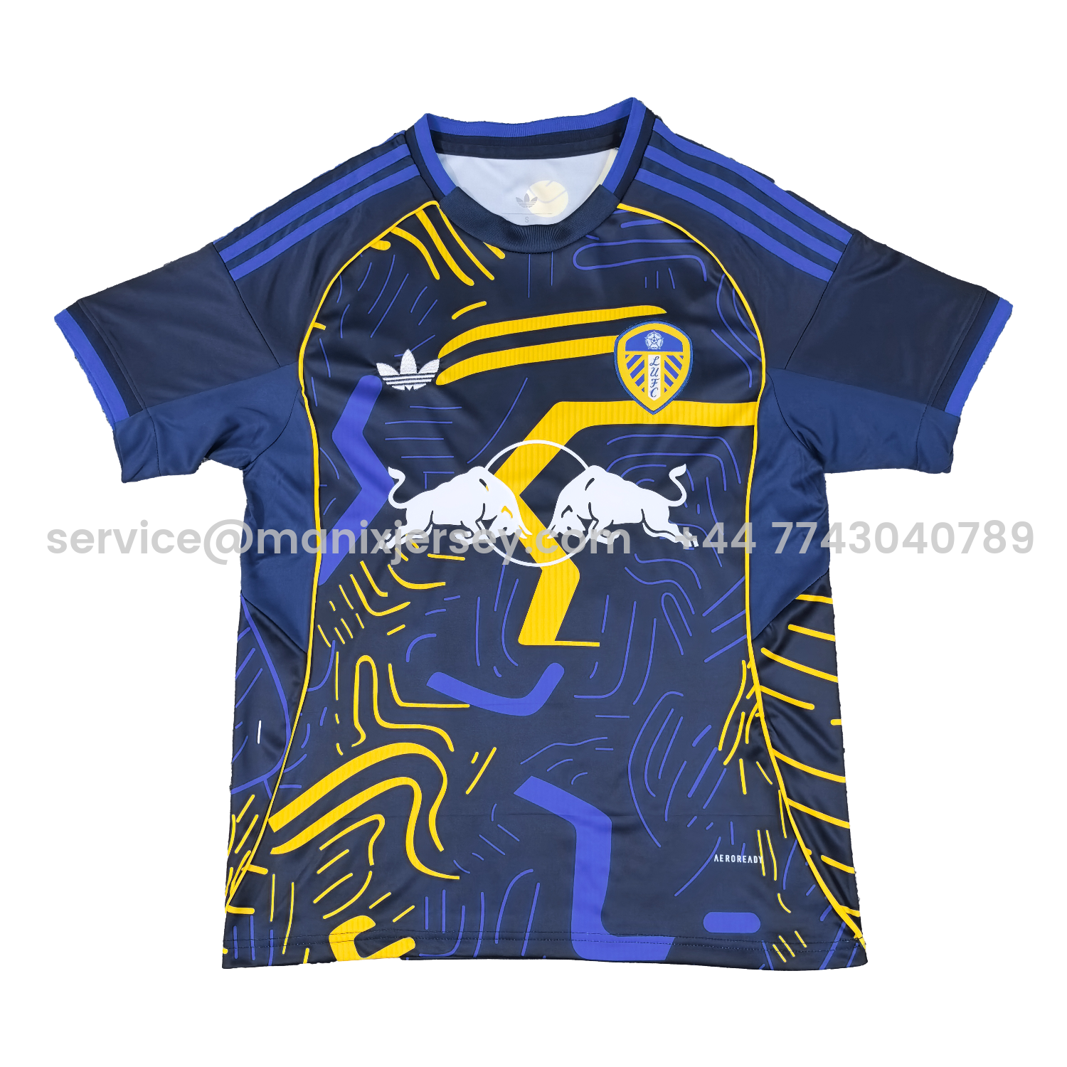 ManixJersey.com | Leeds United 25-26 Yellow Stripes Blue Special Jersey - Fans Version -Customize Name, Number and Patch | Worldwide Shipping