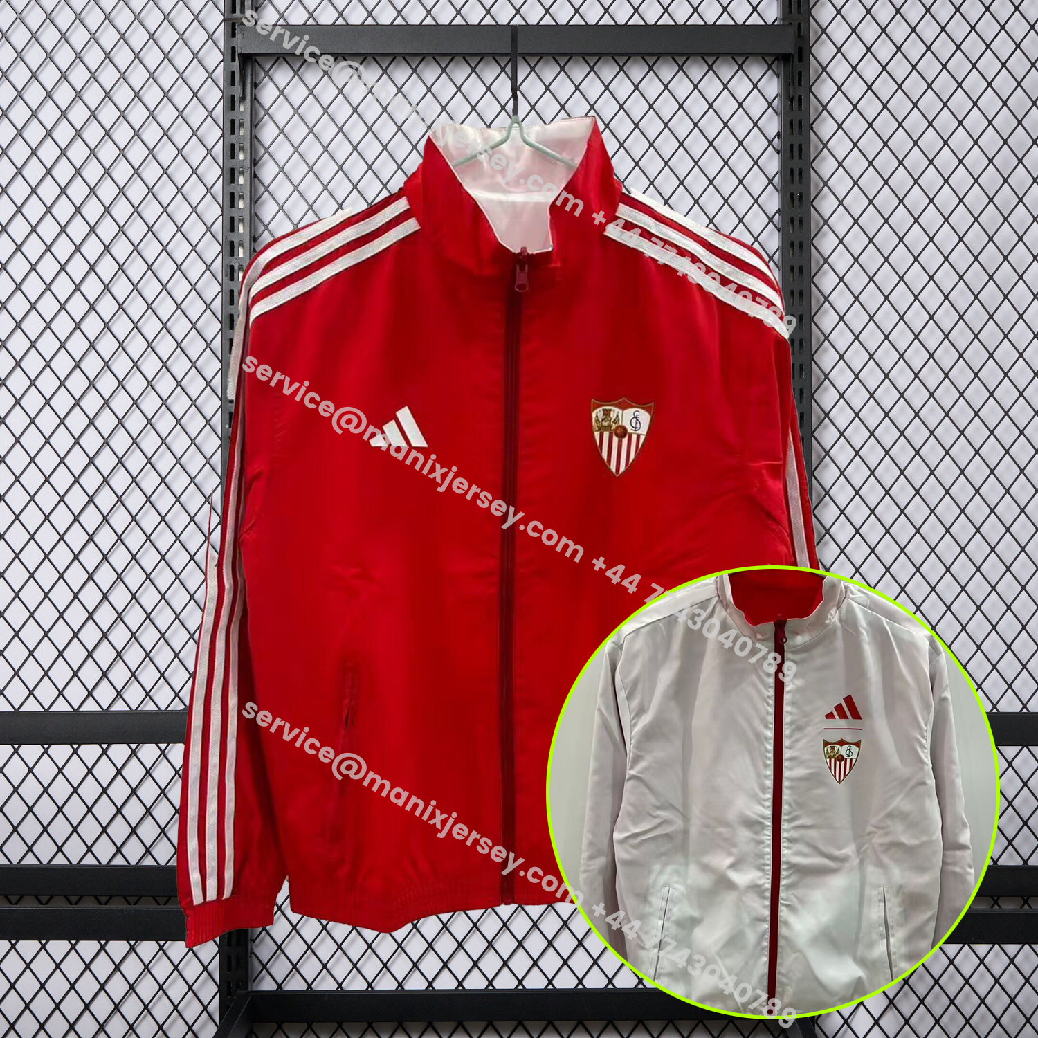 ManixJersey.com | Sevilla 25-26 Double Sided Reversible Windbreaker - Red & White -Customize Name, Number and Patch | Worldwide Shipping