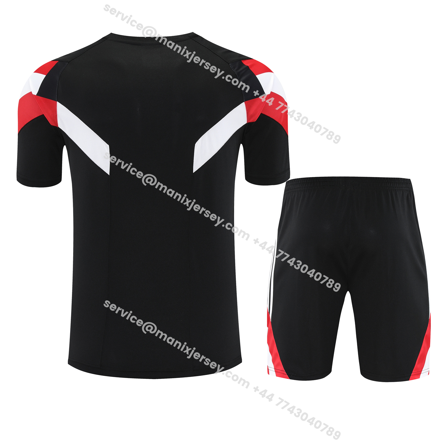 ManixJersey.com | Manchester United 25-26 Short-Sleeve Training Set - Red Devil Black Top & Black Shorts -Customize Name, Number and Patch | Worldwide Shipping