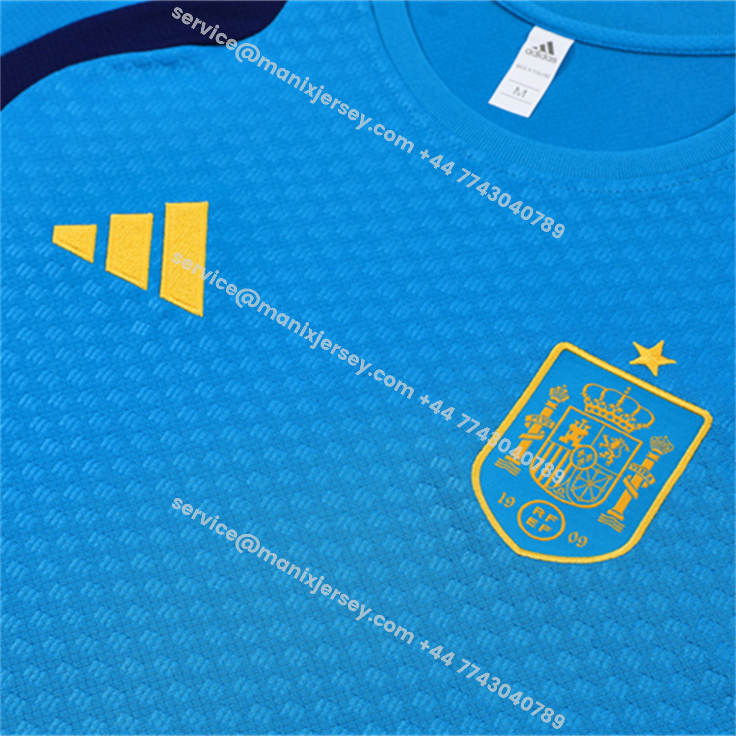 ManixJersey.com | Spain 2026 Kids Short-Sleeve Training Set - Lake Blue Top & Shorts -Customize Name, Number and Patch | Worldwide Shipping
