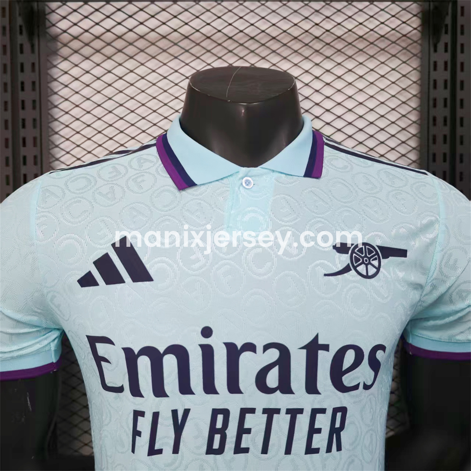 ManixJersey.com | Arsenal 25-26 Light Blue POLO Letter Pattern Special Jersey - Player Version -Customize Name, Number and Patch | Worldwide Shipping