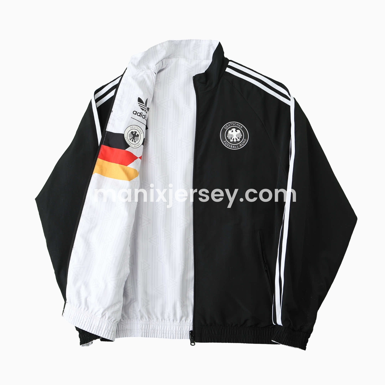 ManixJersey.com | Retro Germany 1990 Double Sided Reversible Windbreaker - White & Black -Customize Name, Number and Patch | Worldwide Shipping