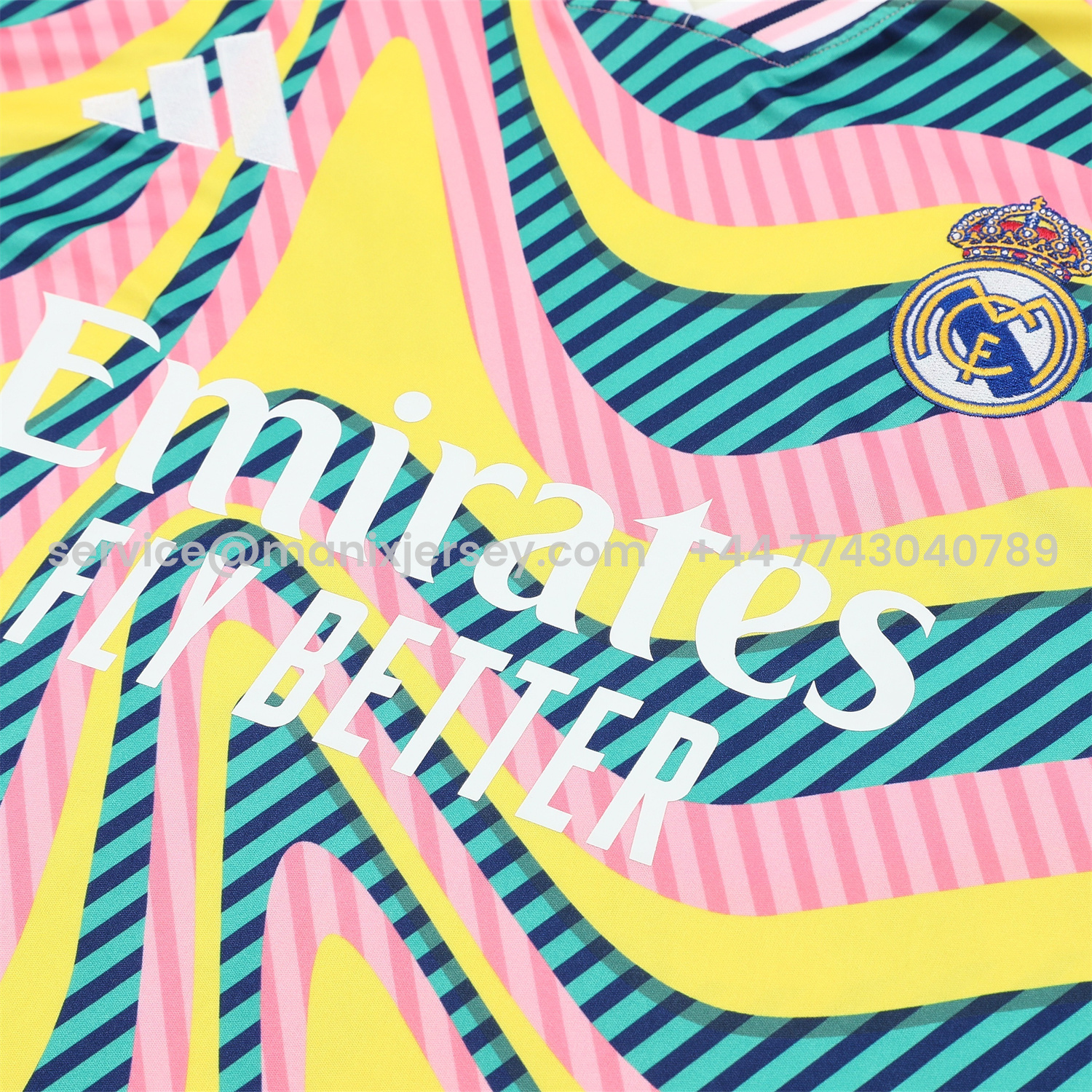 ManixJersey.com | Real Madrid 25-26 Short-Sleeve Training Set - Colorful Curve Pattern Top & Black Shorts -Customize Name, Number and Patch | Worldwide Shipping