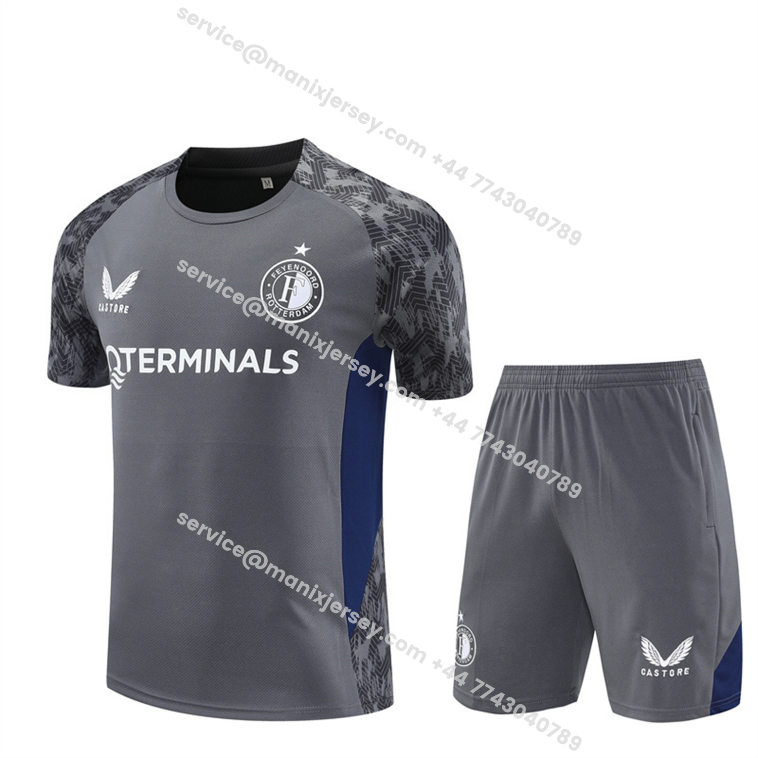 ManixJersey.com | Feyenoord 25-26 Short-Sleeve Training Set - Dark Gray Top & Dark Gray Shorts -Customize Name, Number and Patch | Worldwide Shipping