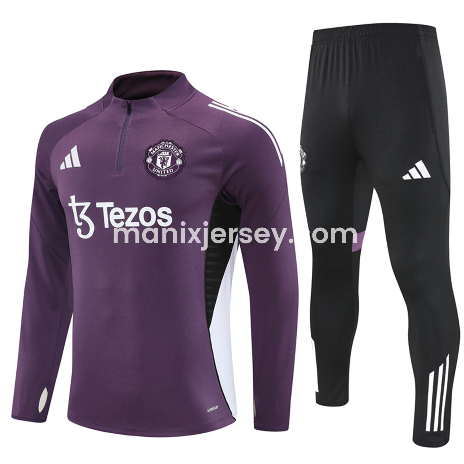 ManixJersey.com | Manchester United 25-26 Long Sleeves Training Set - Purple Top & Black Pants -Customize Name, Number and Patch | Worldwide Shipping