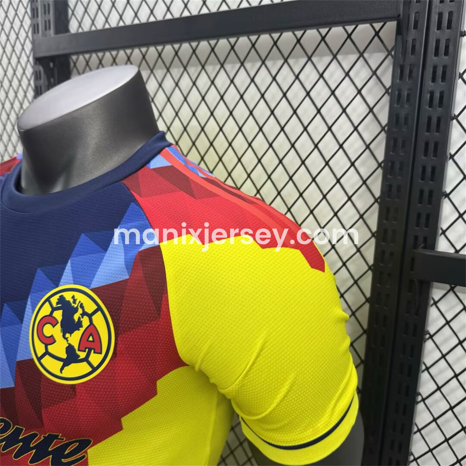 ManixJersey.com | Club América 25-26 Blue and Red V-Shaped Camouflage Yellow Jersey - Player Version -Customize Name, Number and Patch | Worldwide Shipping