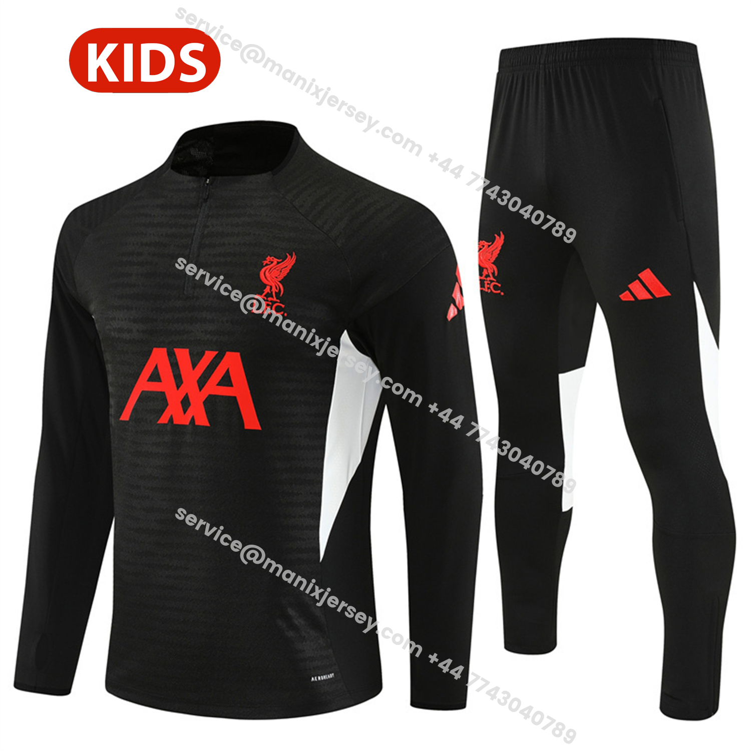 ManixJersey.com | Liver.pool 25-26 Kids Long Sleeve Training Set - Player Version - Black Top & Black Pants -Customize Name, Number and Patch | Worldwide Shipping