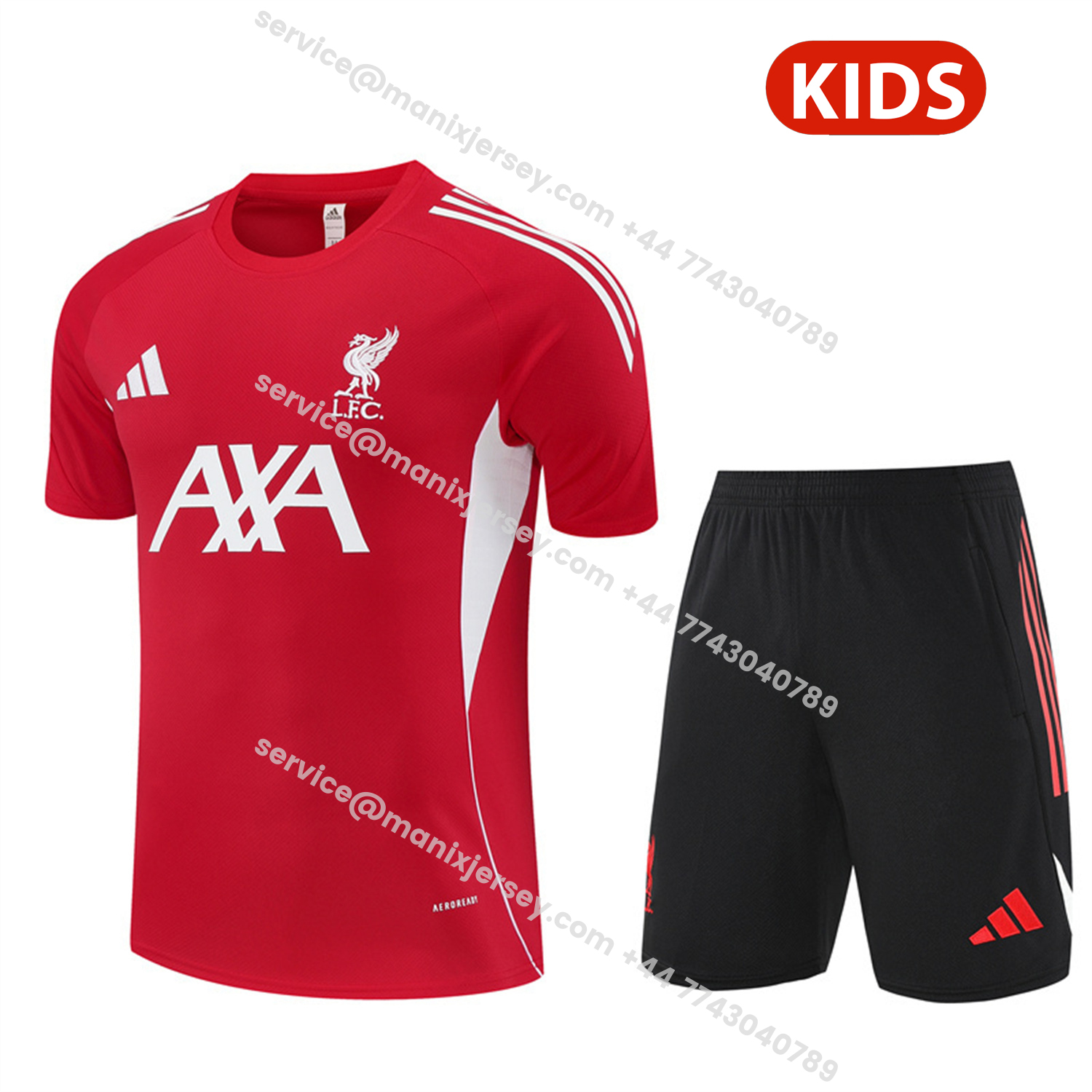 ManixJersey.com | Arsenal 25-26 Kids Short-Sleeve Training Set - Red Top & Black Shorts -Customize Name, Number and Patch | Worldwide Shipping