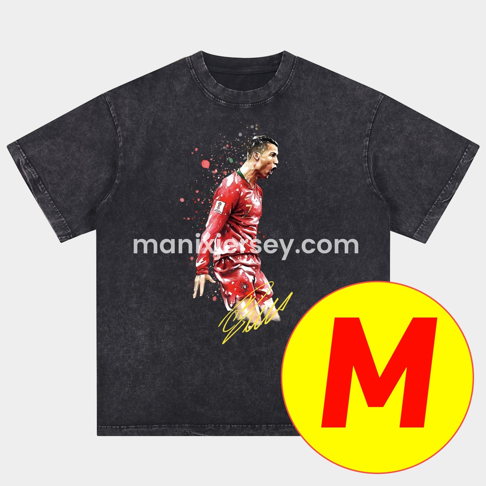 ManixJersey.com | Cristiano Ronaldo Portugal Real Madrid Manchester United Oversized Washed T-Shirt -Customize Name, Number and Patch | Worldwide Shipping